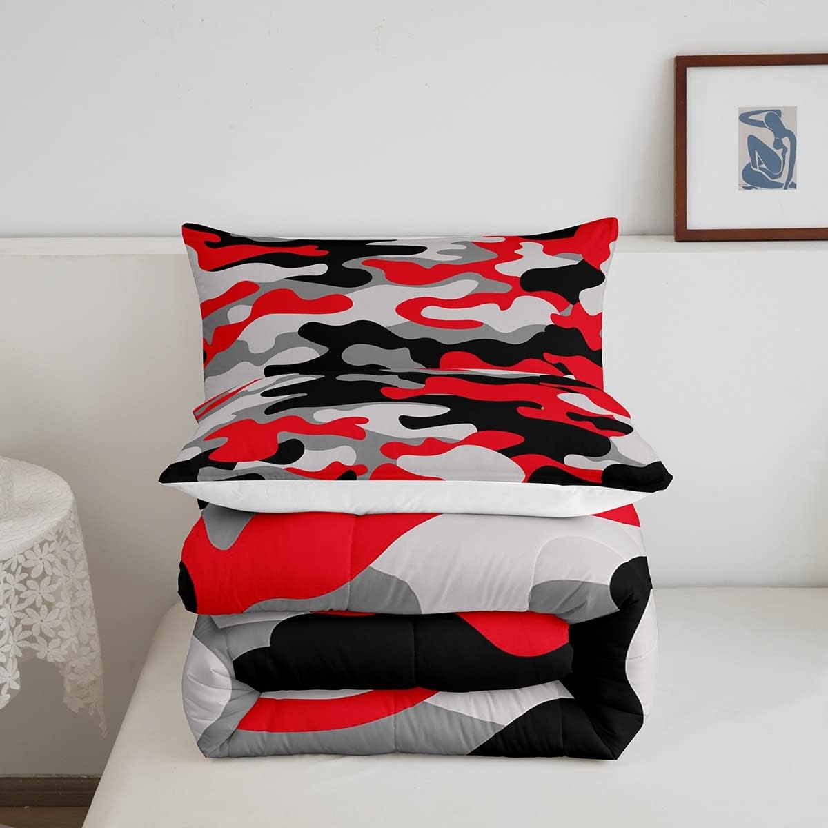 Juego de edredón de camuflaje de tamaño matrimonial, juego de ropa de cama de 3 piezas para niños, niñas y adolescentes, 1 edredón y 2 fundas de