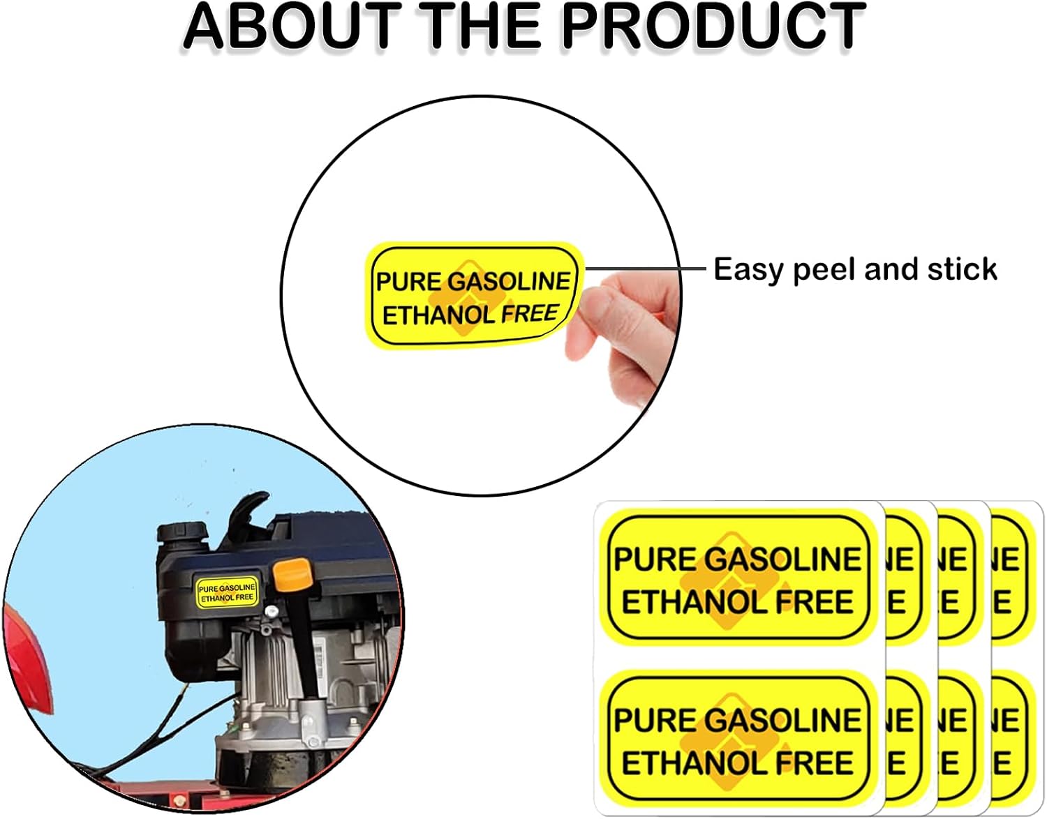 Adhesivo sin etanol, sin gasolina pura, sin etanol, 2 x 4 pulgadas, etiquetas para latas de gasolina, etiquetas para gasolineras, 8 unidades