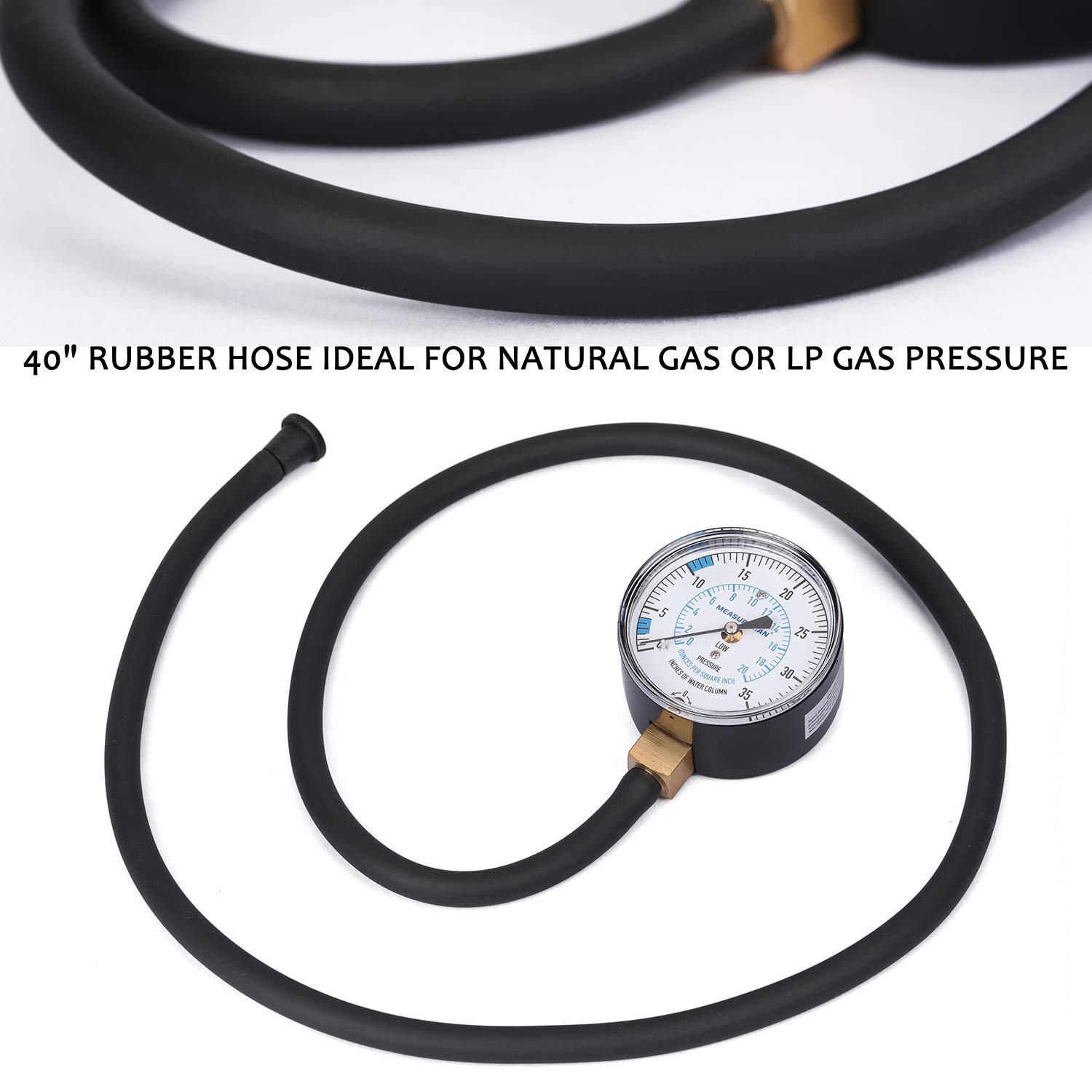 MEASUREMAN Kit de prueba de presión de colector de gas natural o gas LP, 0-35 “W.C., 14″ NPT, manguera de 40” de longitud