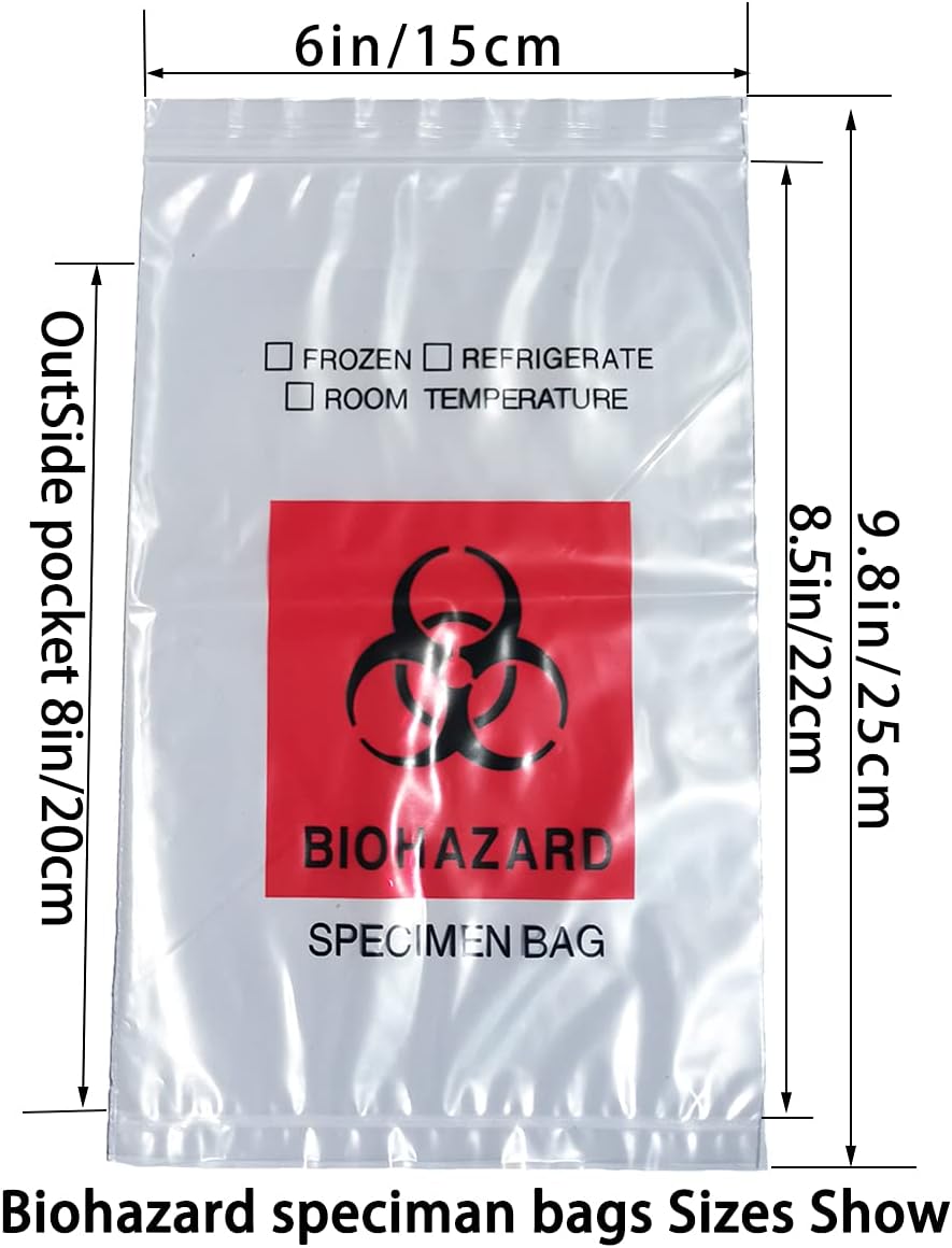 Bolsas de peligro biológico, 1000 bolsas de 6 x 9 pulgadas, impresión de logotipo rojo de riesgo biológico, bolsas de muestras con cremallera