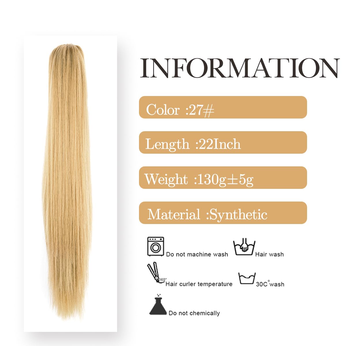 Extensiones de cabello falso largo y lacio, con clip de garra, para mujer, 22 pulgadas, 4.33 ozpaquete, extensiones de cabello de fibra sintética de