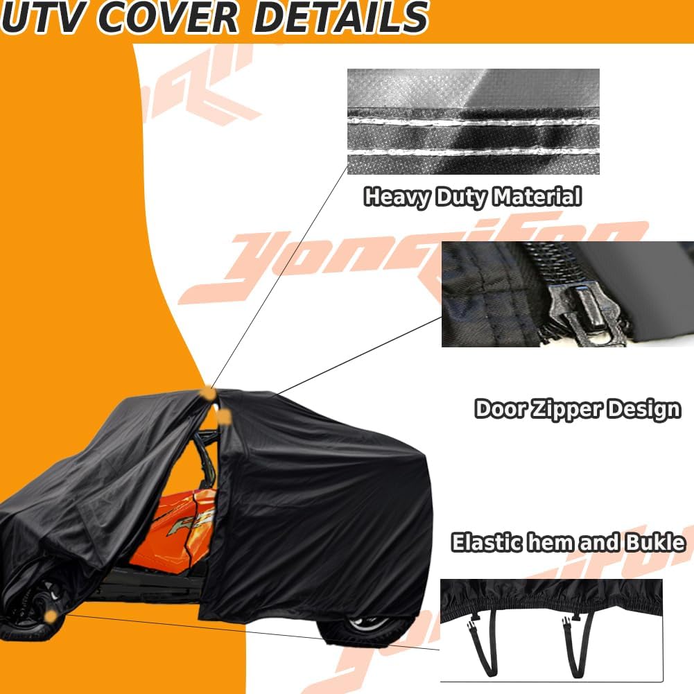 YONQIFON Crew 4-6 plazas UTV cubierta resistente con cremallera 420D impermeable para CFMOTO Uforce, Kawasaki Teryx 4, Polaris RZR, General 4,