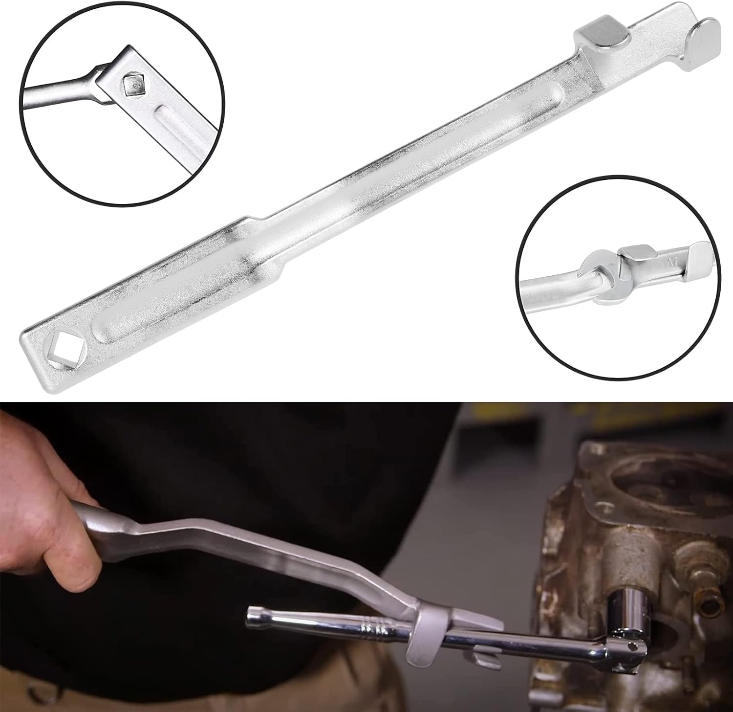 Barra de herramientas extensora de llave, herramienta de extensión de llave extra larga resistente con agujero cuadrado, herramienta amplificador de