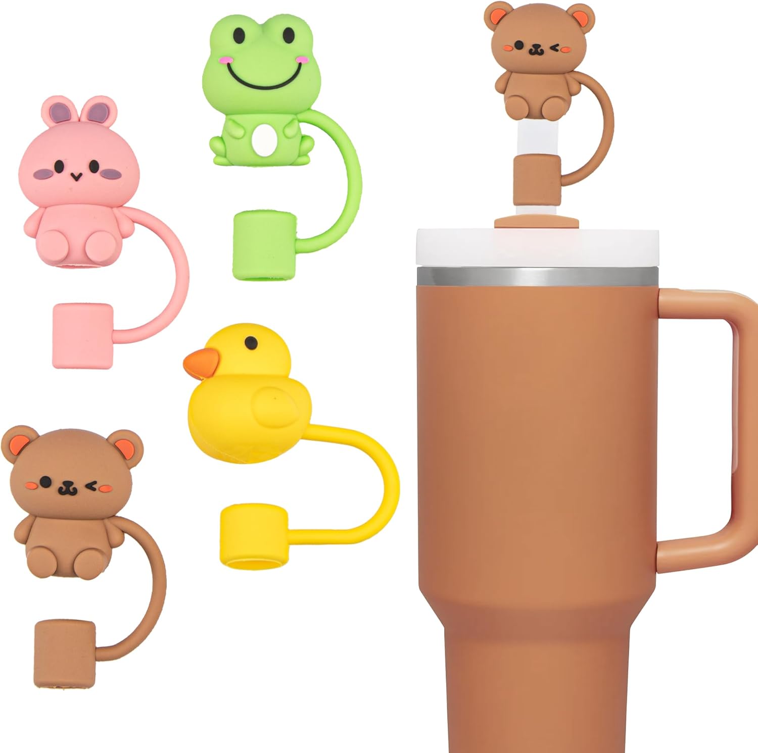 YUNAI Stanley – 4 fundas de paja para popotes reutilizables, 0.39 pulgadas de silicona linda tapa compatible con vaso Stanley de 40 onzas, diseño de
