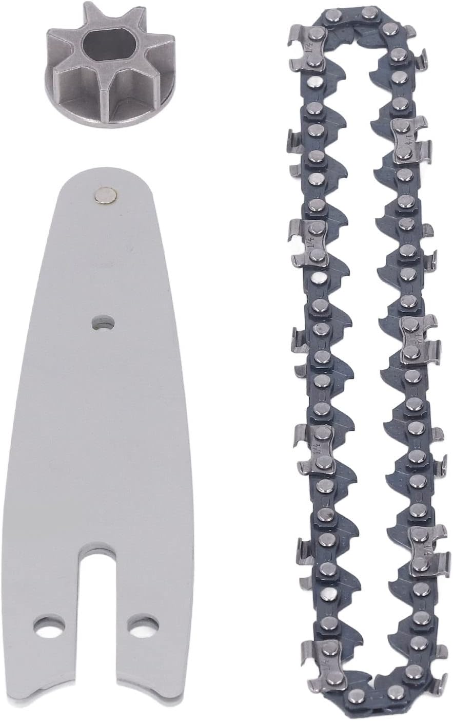 CHICIRIS Mini juego de cadena de motosierra, repuesto de piñón de barra guía de cadena de 4 pulgadas para motosierra eléctrica inalámbrica pequeña