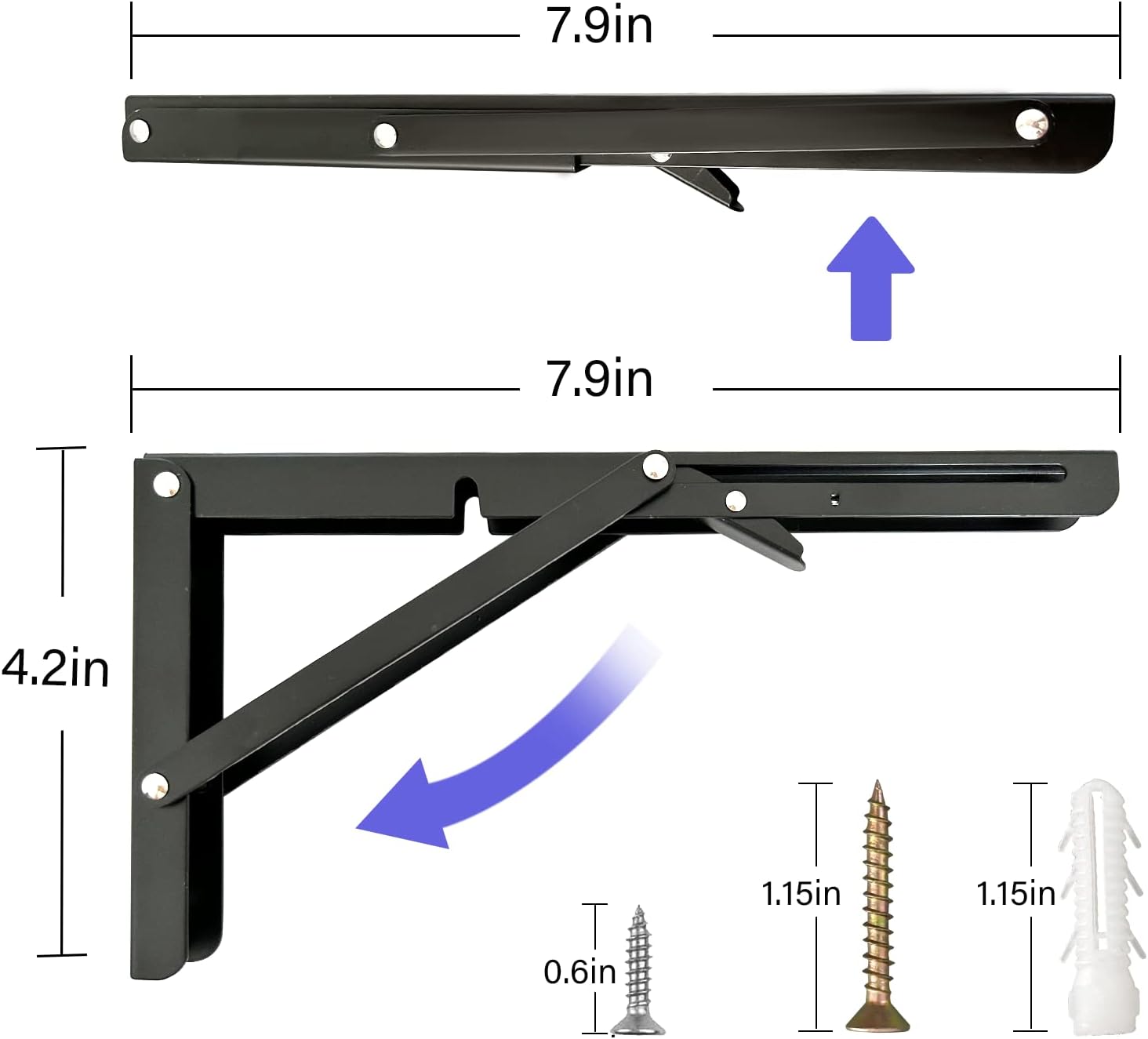 Soportes de estante plegables, 8 pulgadas, 4 piezas, soportes de estante plegables de alta resistencia, soportes de estante plegables para estante