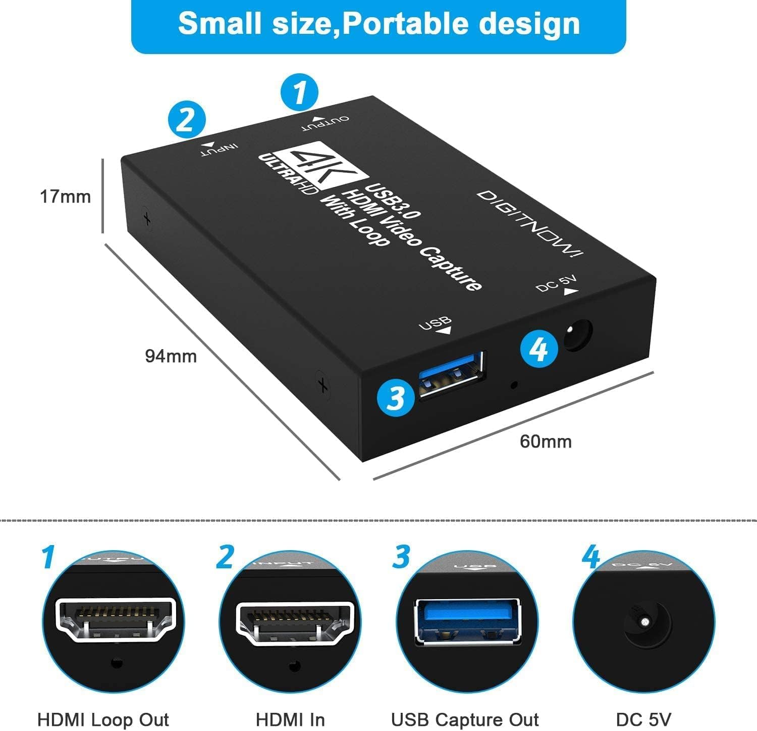 Video Capture Card, 4K HDMI Video Capture, USB 3.0 Game Capture Card, Video Capture Device Full HD 1080p 60FPS for Live Streaming, Work with