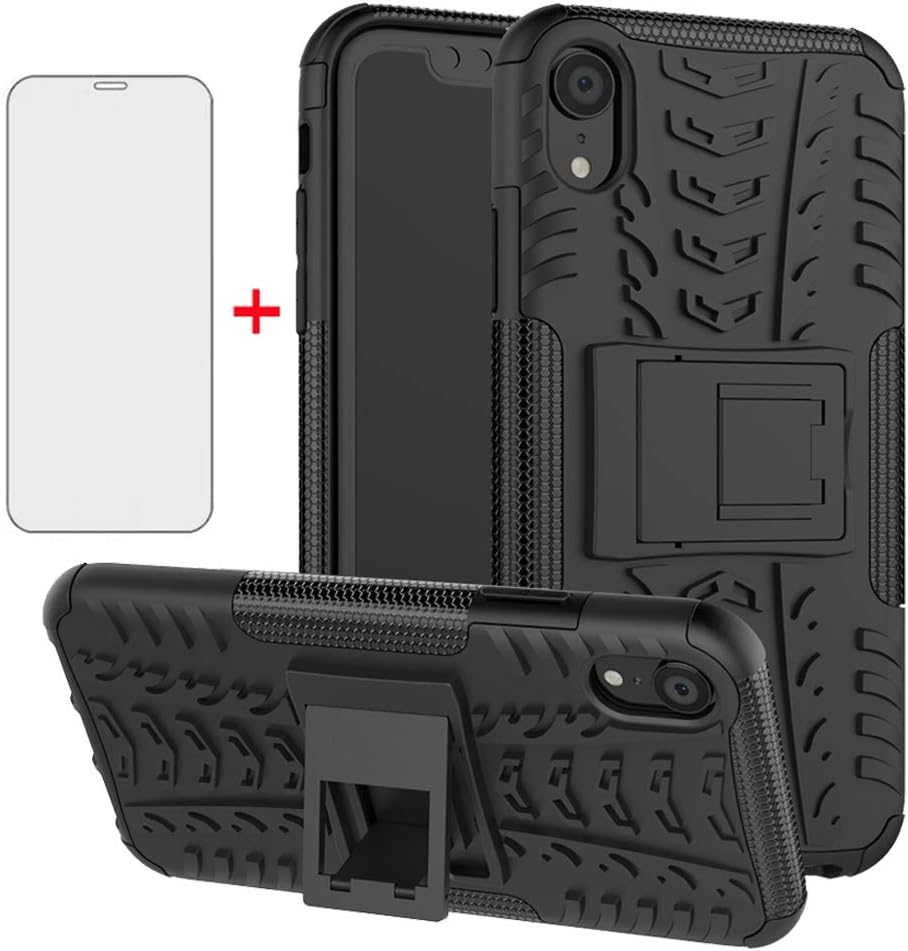 Asuwish Funda protectora para iPhone XR 6.1 con protector de pantalla de vidrio templado, híbrida, resistente, funda protectora para iPhone XR