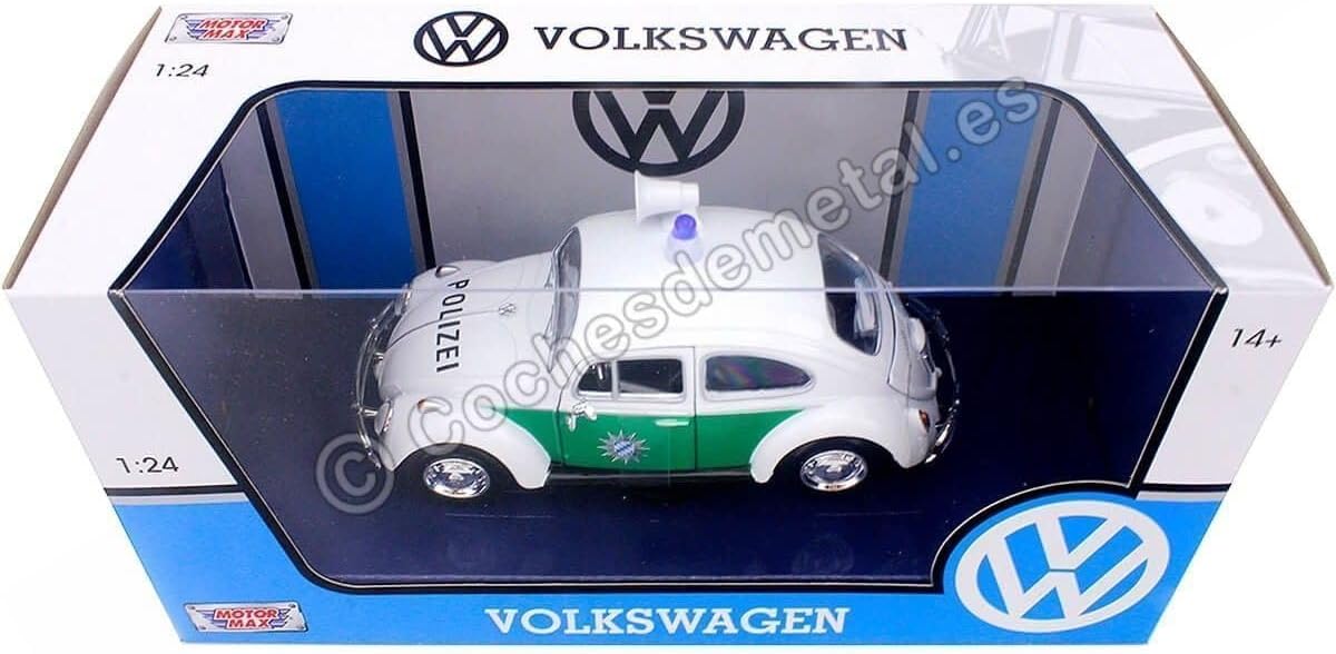 1966 Volkswagen Beetle Alemán Policía Coche Blanco y Verde 124 Diecast Model Car por Motormax