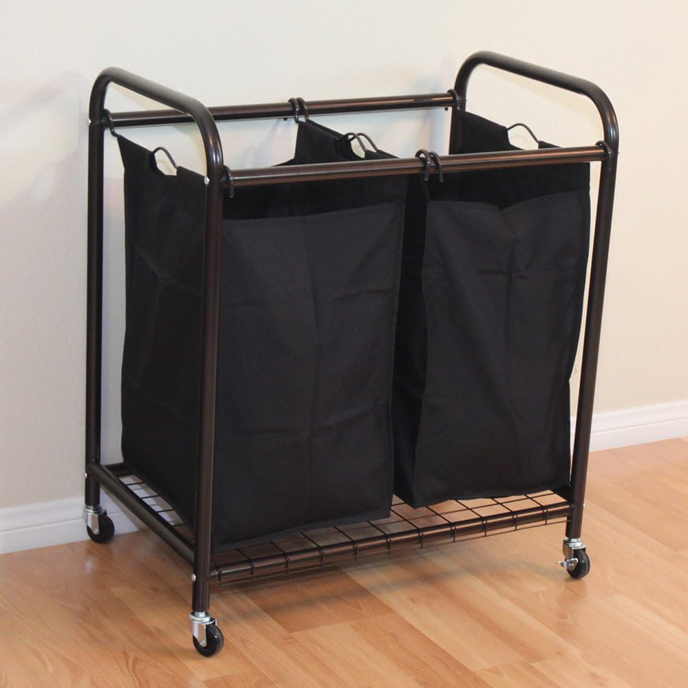 Oceanstar Clasificador de ropa rodante de 2 bolsas, bronce