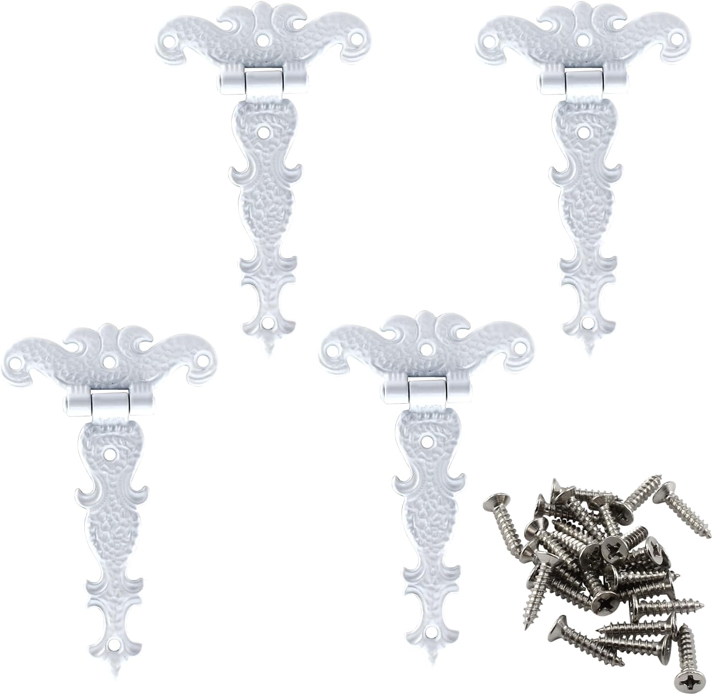 4 bisagras de correa en T, bisagras decorativas en T, bisagras blancas para puerta de granero, bisagra en T de aleación de zinc para ventanas de