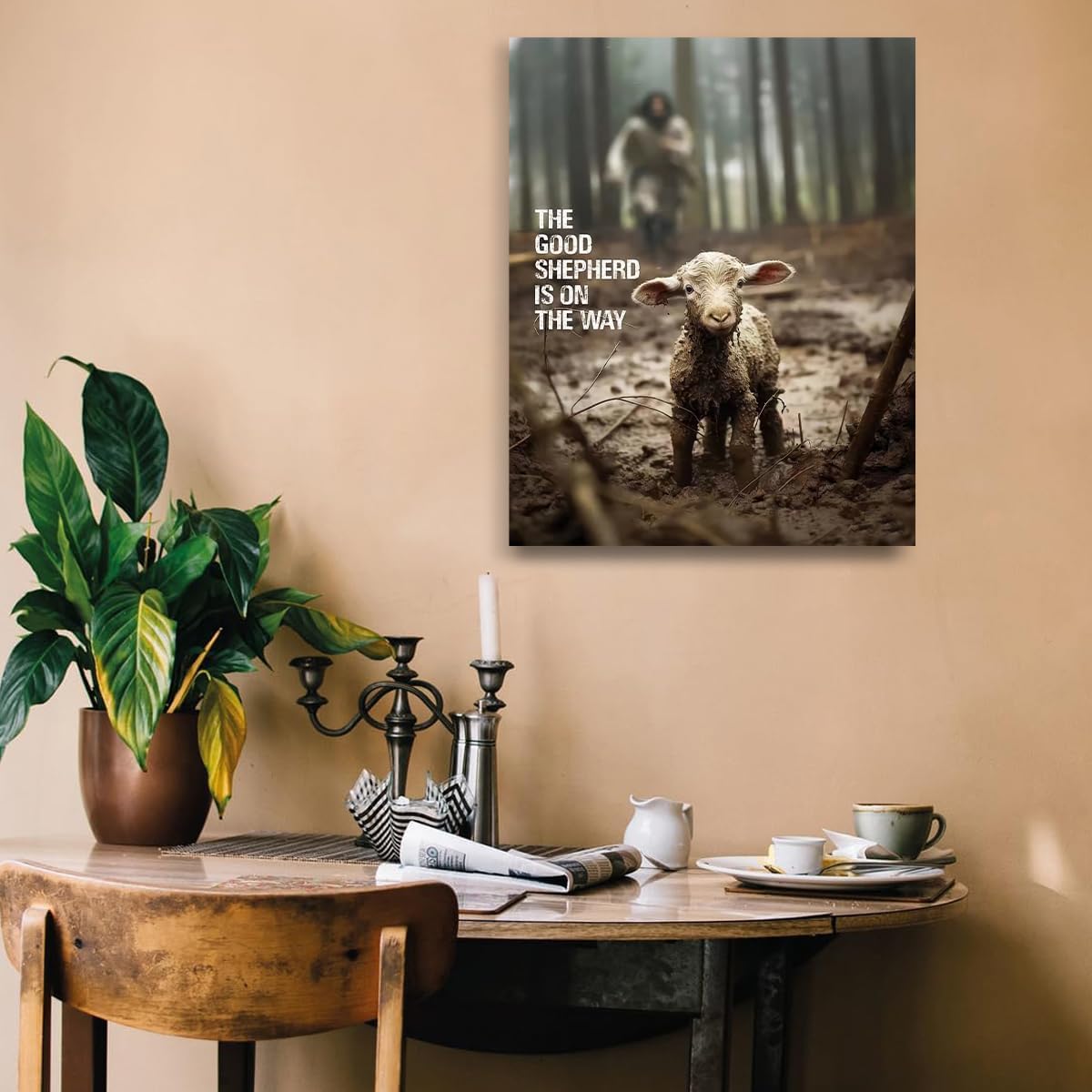 GUN SUPPLIES OUTLET LLC Lienzo cristiano para pared, imagen de cordero salvador de Jesús, arte de correr de Jesús, decoración de pared cristiana
