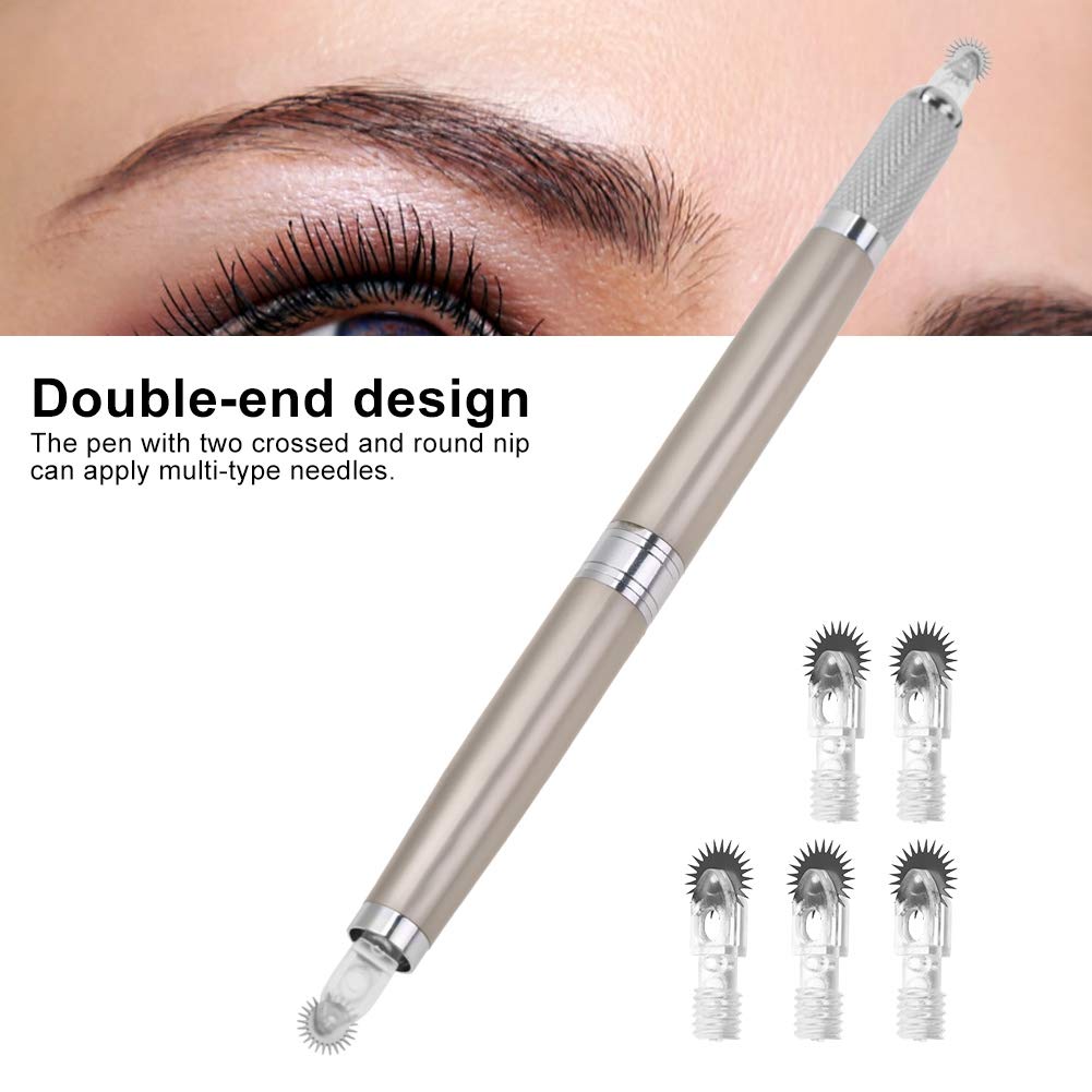ANGGREK Pluma Microblading Pluma de tatuaje de cejas de doble extremo Pluma Microblading con agujas (agujas de rodillo grandes)