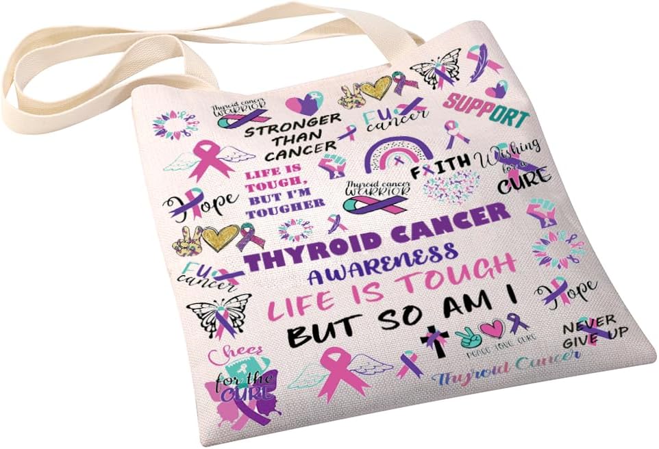 PXTIDY Bolsa de mano para concientización sobre el cáncer de tiroides, regalo para sobrevivientes de cáncer de tiroides, bolsa de apoyo para el