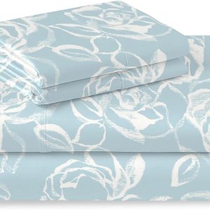 Pizuna Sábanas de algodón azul con estampado floral simple para cama tamaño Queen, 400 hilos, sábanas de satén 100% algodón de fibra larga, tamaño Pizuna Sábanas de algodón azul con estampado floral simple para cama tamaño Queen, 400 hilos, sábanas de satén 100% algodón de fibra larga, tamaño