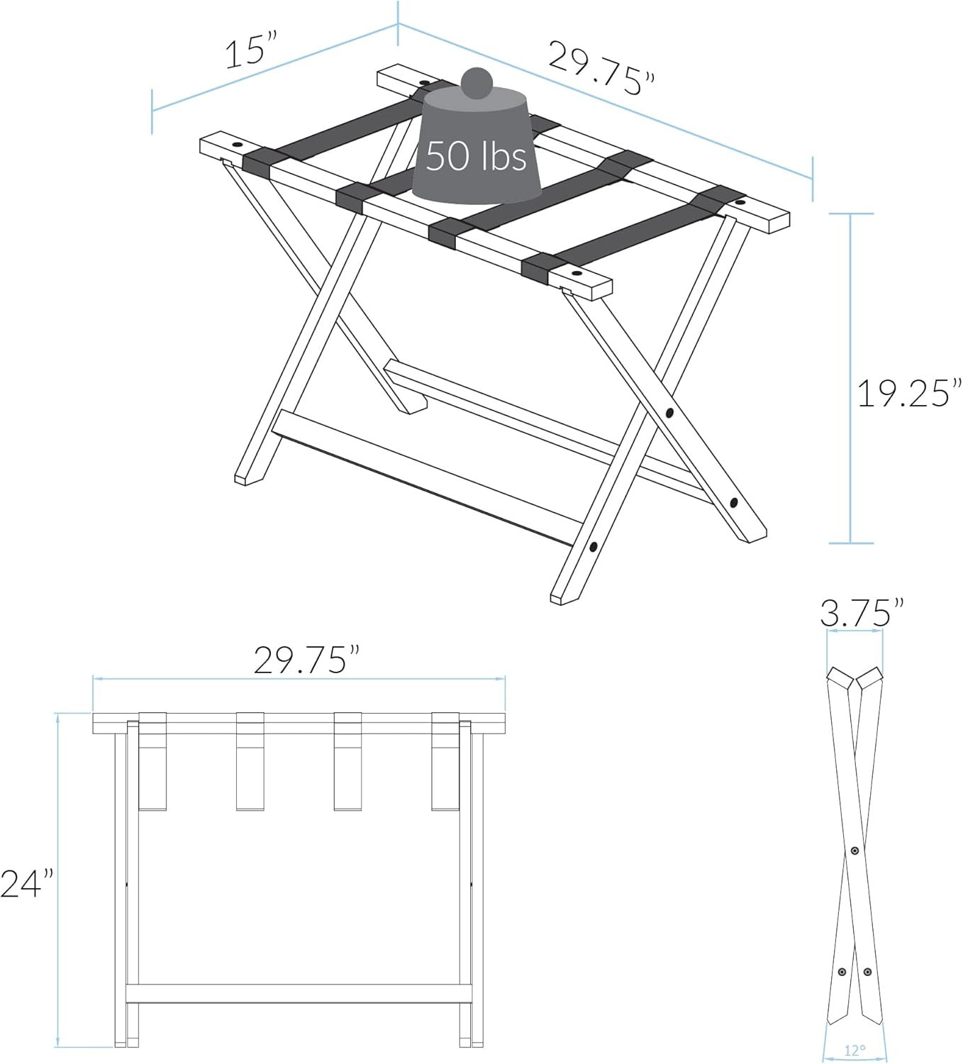 Casual Home Portaequipajes extra ancho de 30 pulgadas, madera maciza