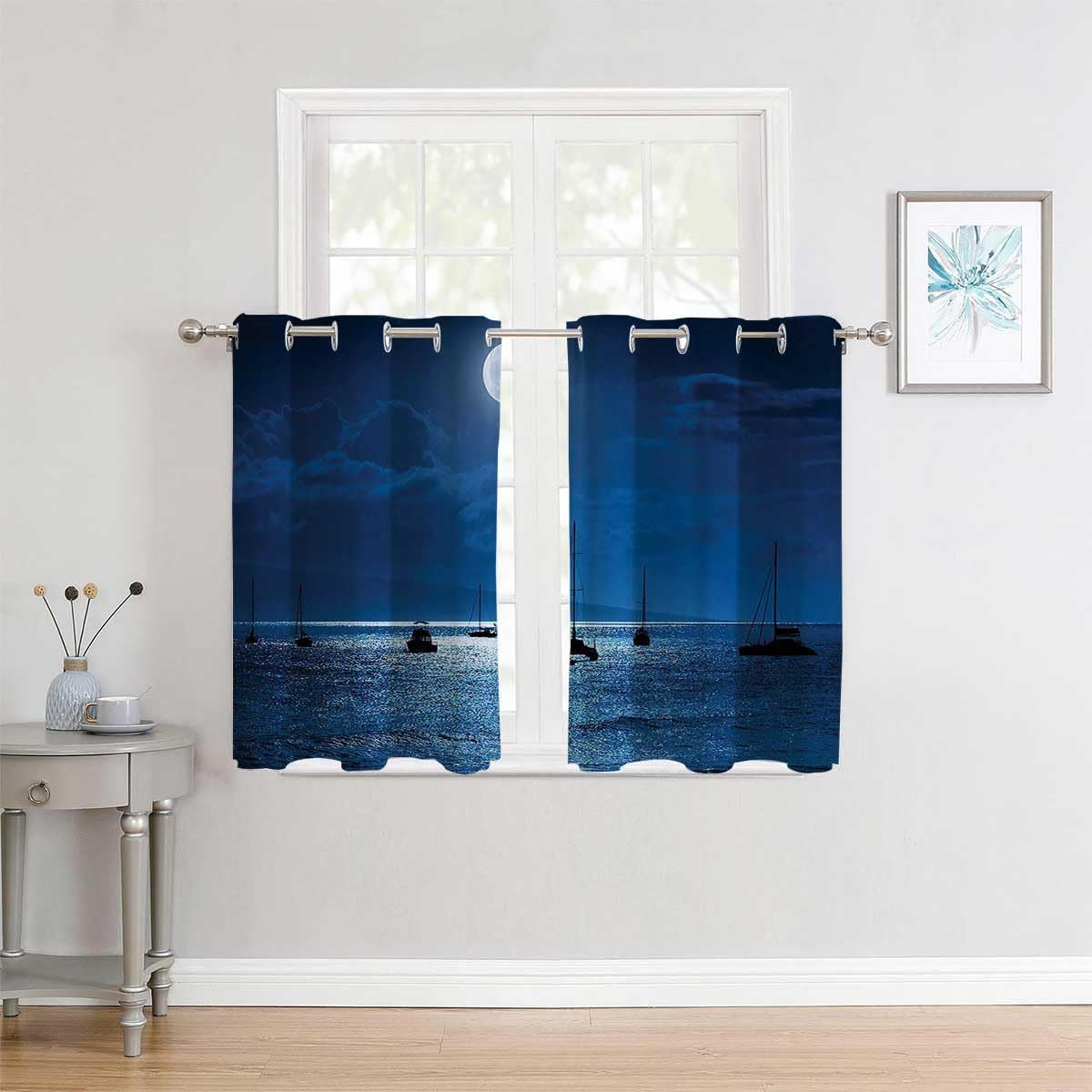 YANFENQI Curtains for Bedroom Short Ocean Decor Grommet Short Curtains for Sliding Door Cortinas para Ventanas De Cuarto 63Inch Width by 80Inch
