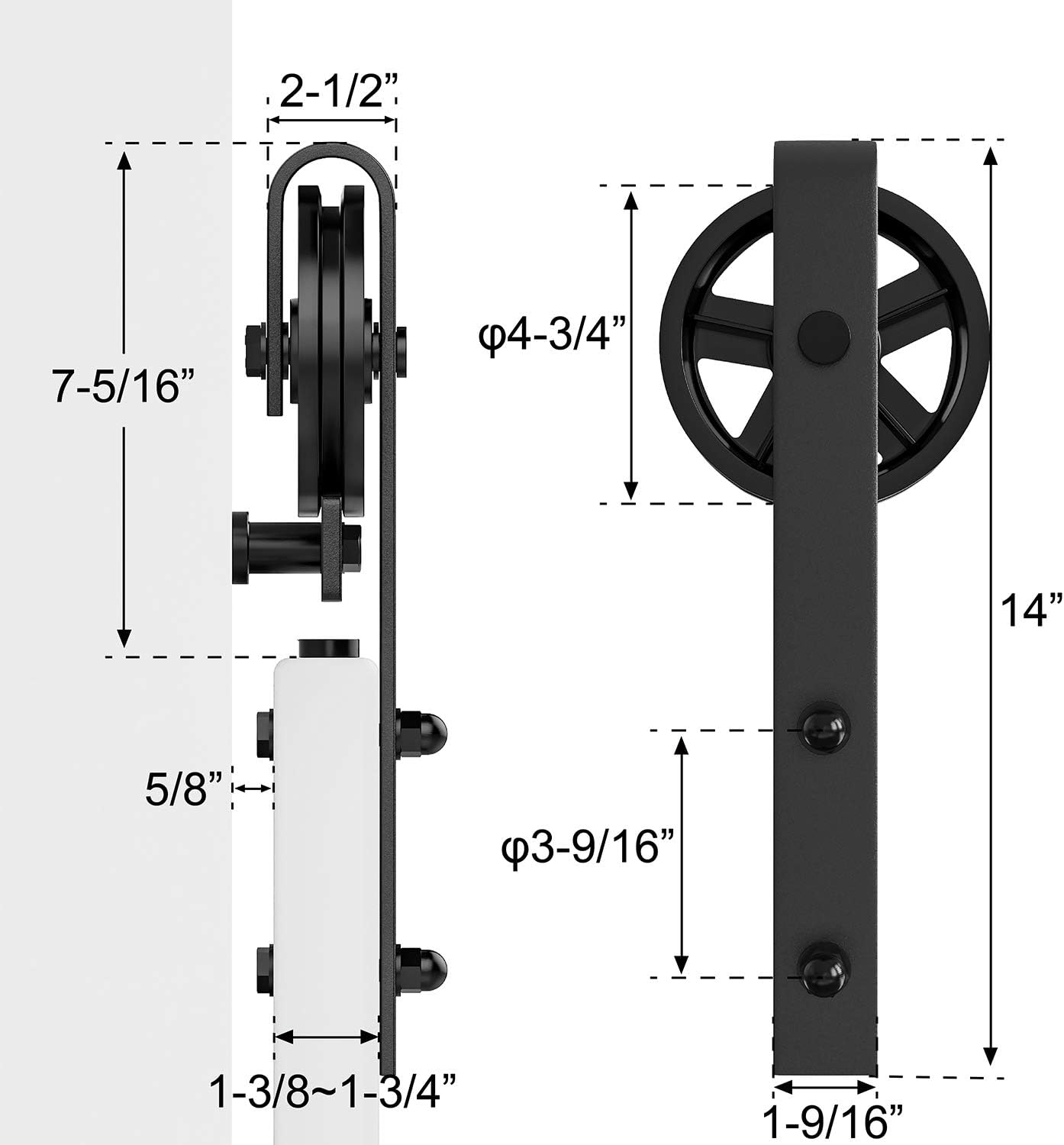 WINSOON – Kit de rodillo para puerta corrediza, para puerta de garaje, clóset, de acero al carbono, sistema de pista plana