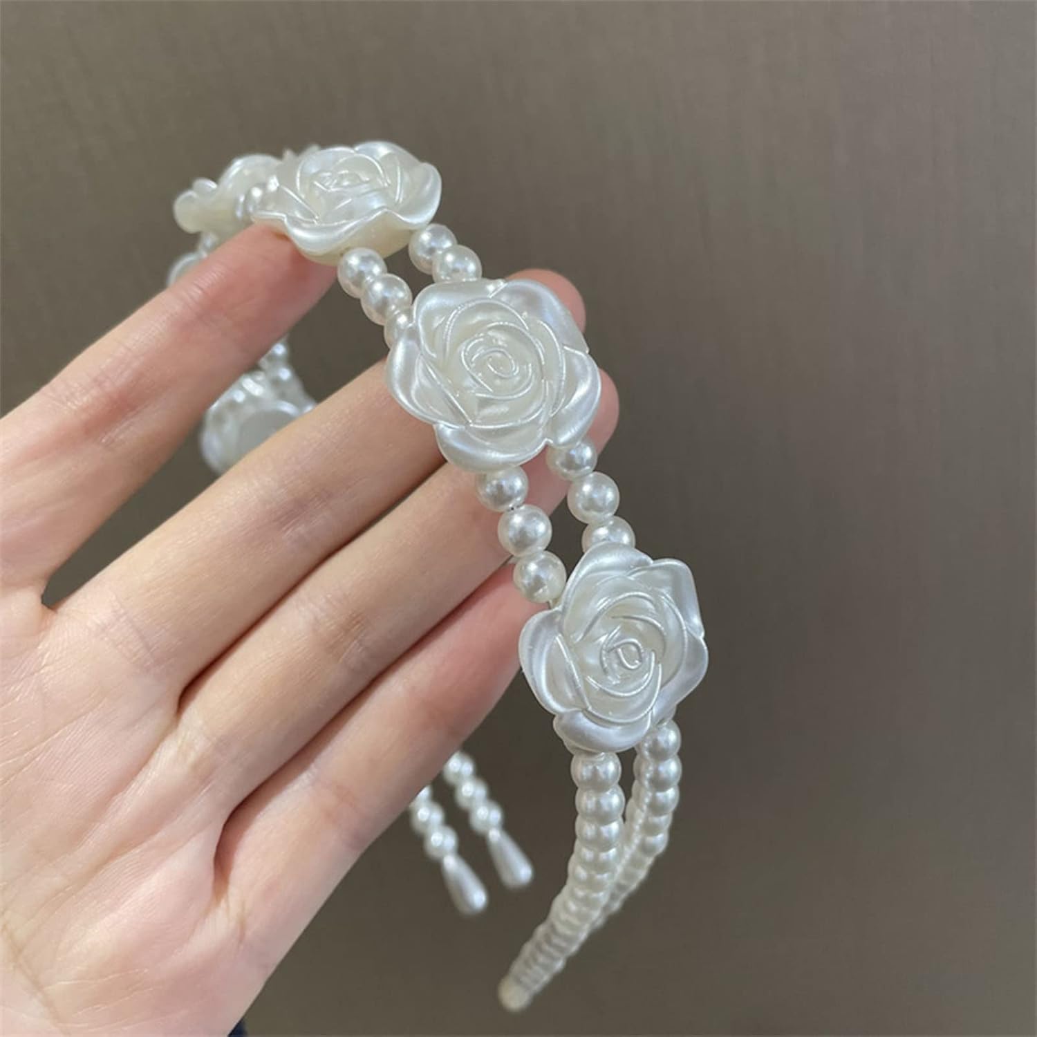 Elegante diadema de corona de rosas de plástico, tiara de princesa floral de rosas blancas, diadema francesa para novia, boda, fiesta, accesorio
