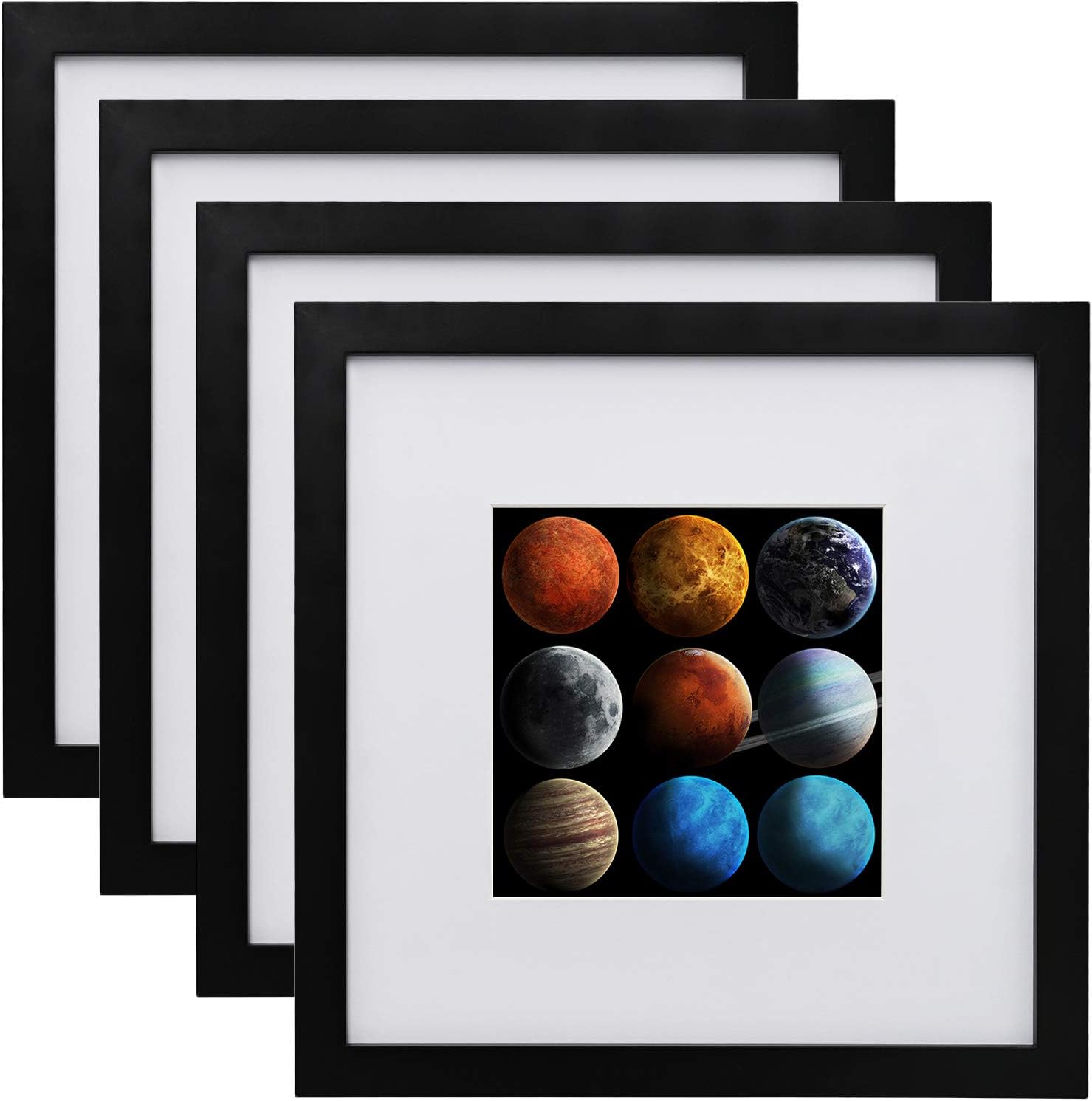 Egofine Portarretratos de 10 x 10 pulgadas, color negro, hecho de madera maciza con plexiglás HD para fotos de 6 x 6 pulgadas con paspartú o de 10 x