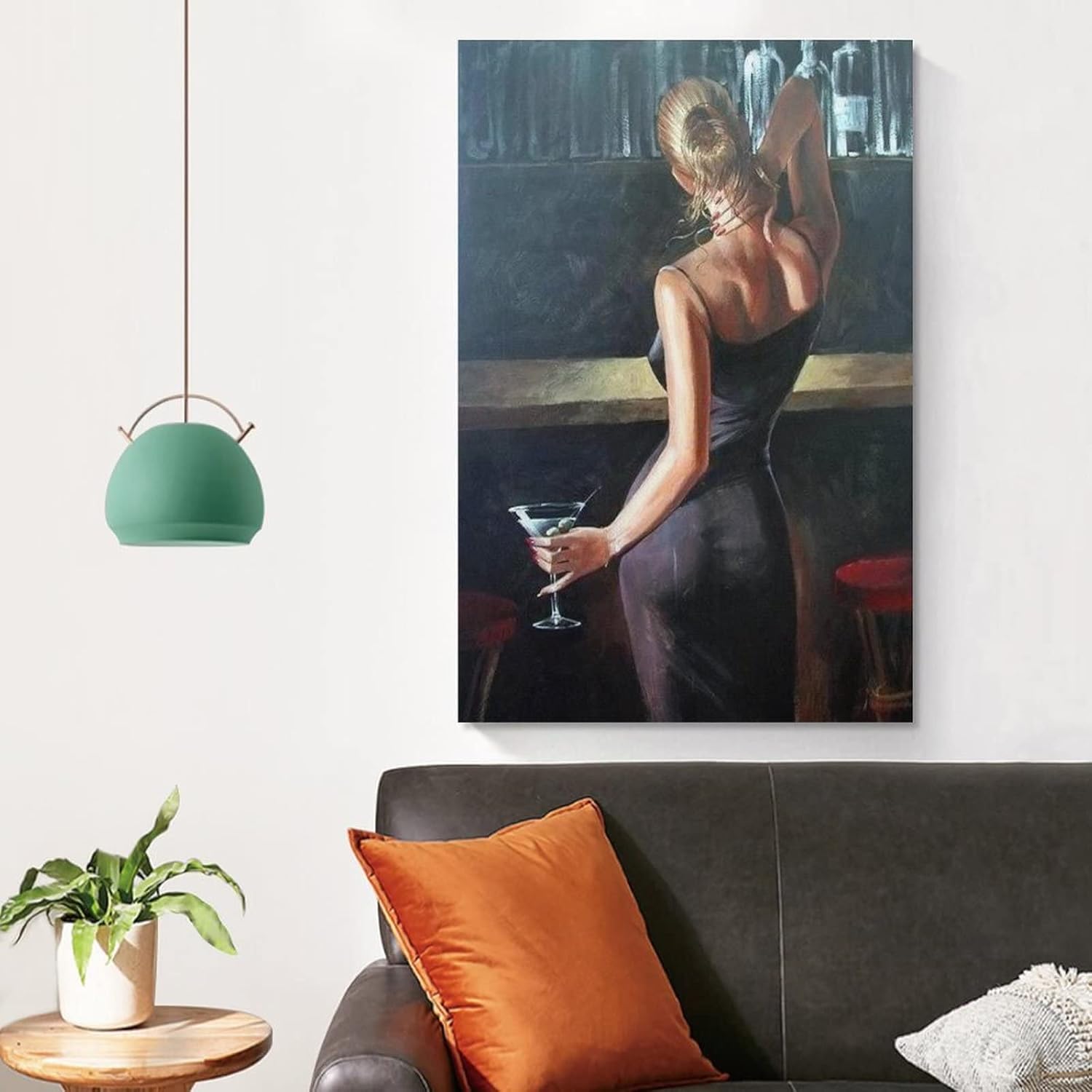 Póster artístico para pared, diseño de mujer sexy con vestido azul, sosteniendo copa de vino, decoración de pared, póster de lienzo Painti, lienzo,