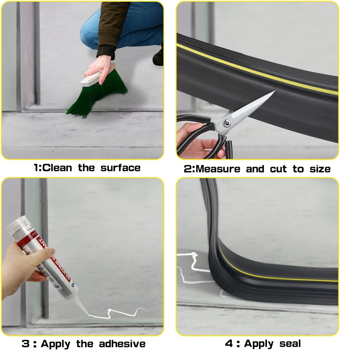 Tira de goma universal para puerta de garaje con adhesivos, repuesto de burletes resistentes a la intemperie (10 pies, negro)