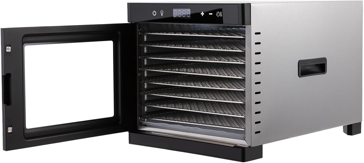 Deshidratadores de alimentos para encimera, máquina secadora de acero inoxidable con temporizador digital ajustable de 24 horas, control de