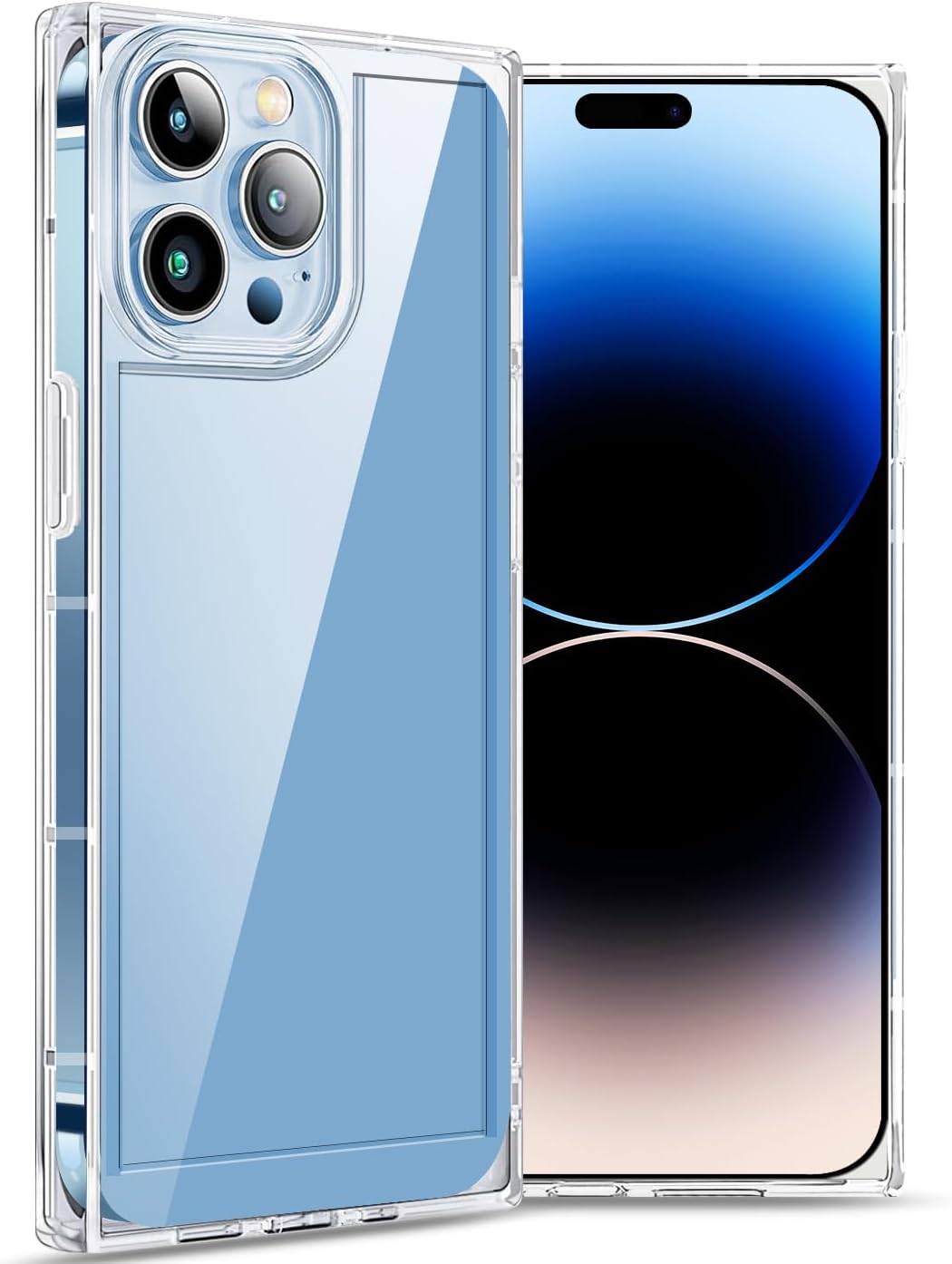 Funda cuadrada compatible con iPhone 15 Pro Max de 6.7 pulgadas, funda transparente con esquinas cuadradas reforzadas, TPU suave + policarbonato a