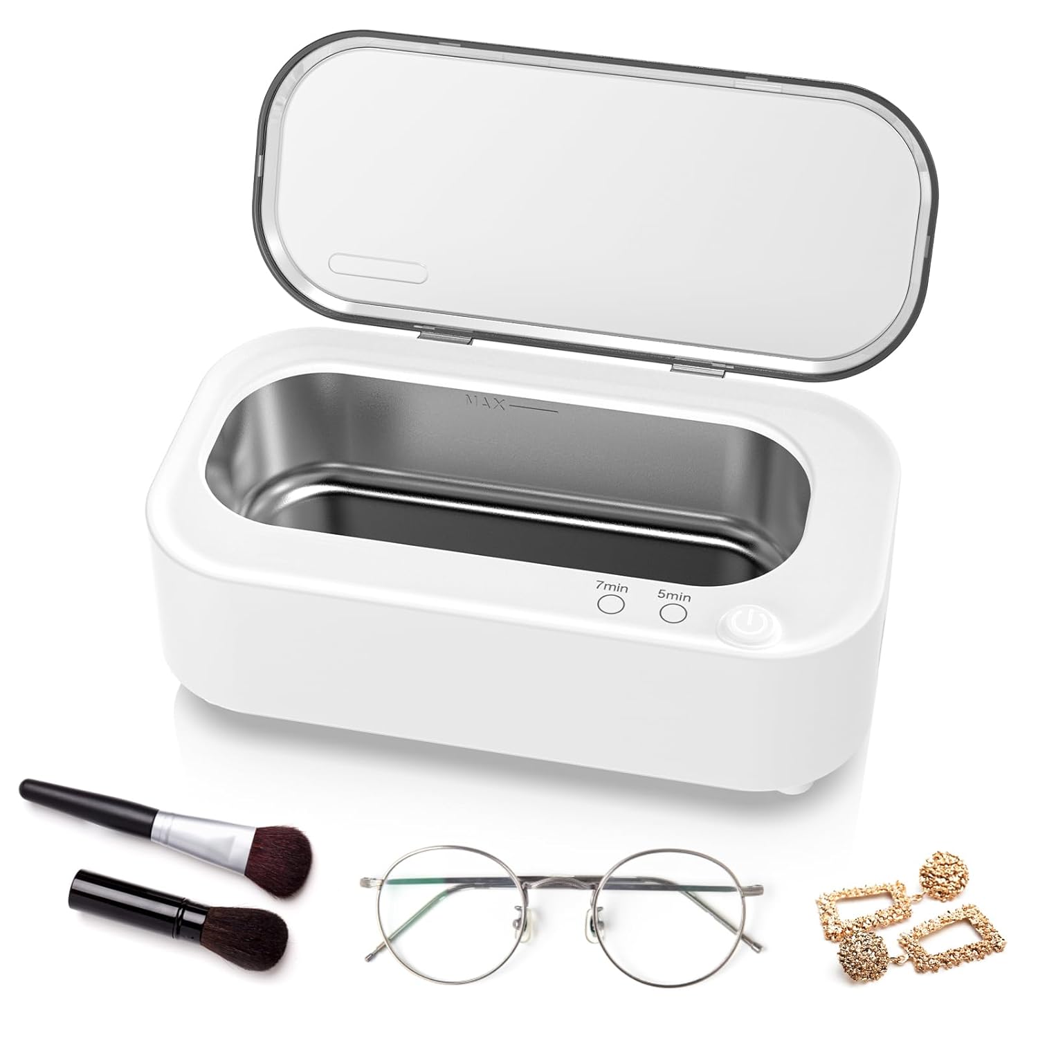 Limpiador ultrasónico de joyas de 11.8 fl oz, 47 KHz portátil profesional para el hogar, máquina de limpieza ultrasónica para joyas, gafas, relojes,