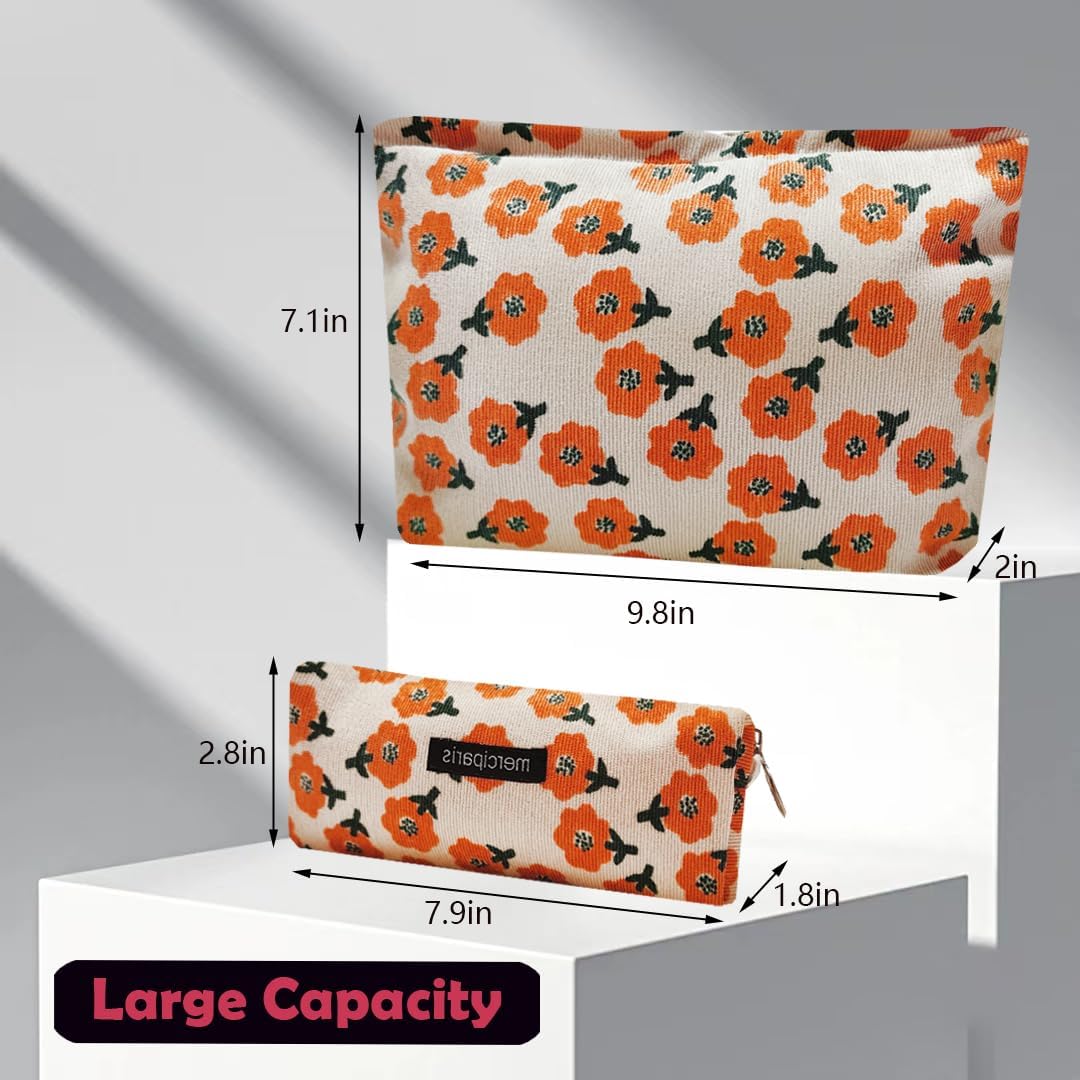 KSMMA Bolsa de maquillaje para mujer, bolsa de cosméticos de pana y bolsa para lápices, juego de 2 piezas, organizador de cosméticos de moda, bolsa