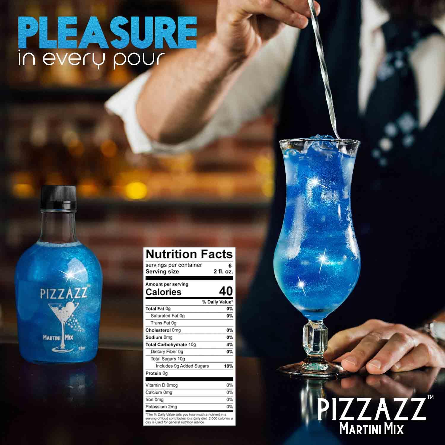 Pizzazz Blue Envy – Mezcla de Martini con purpurina comestible para bebidas (12 onzas), mezcladores de bebidas prémium para cócteles, mezclador de