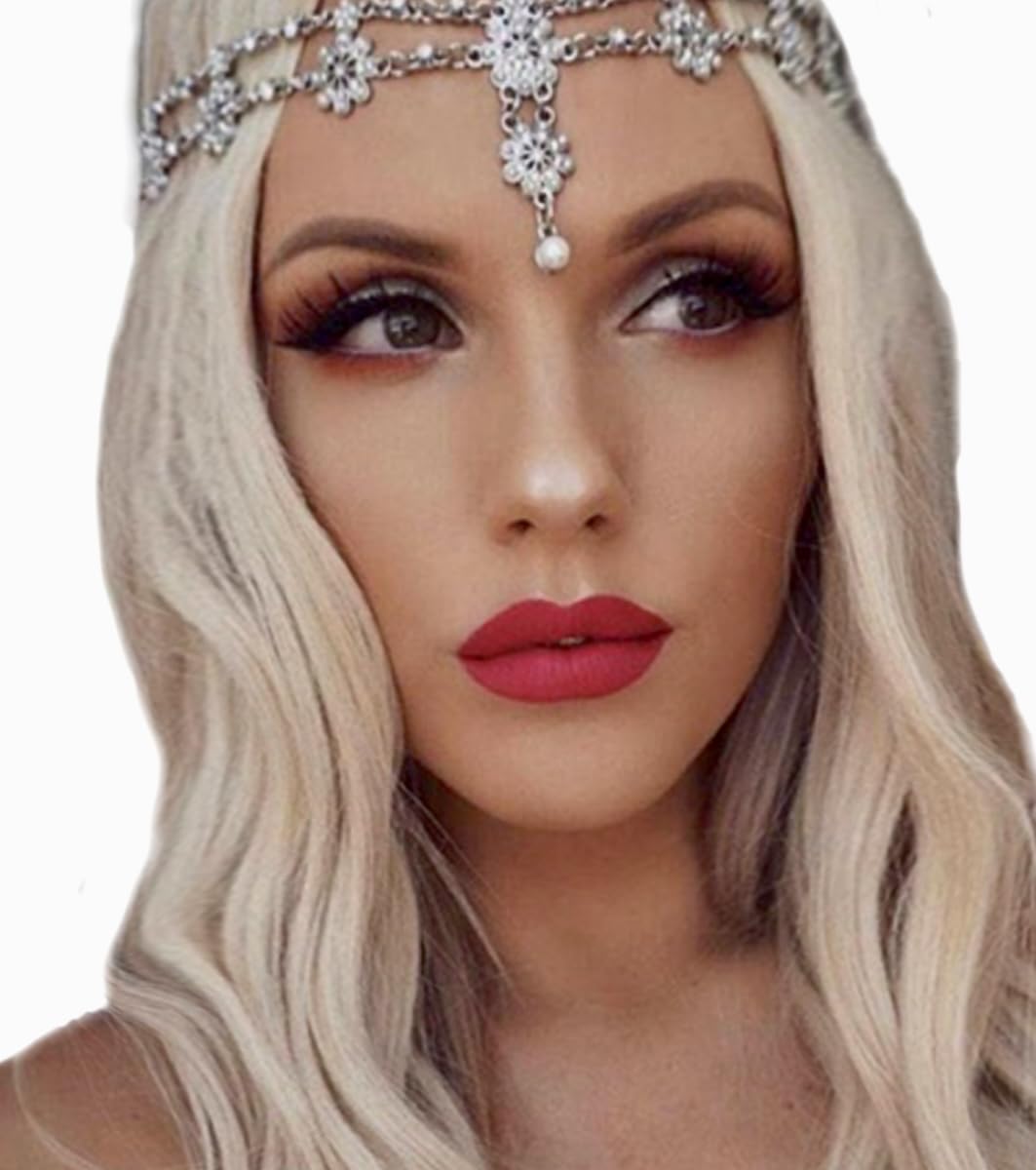 WOVOWOVO Joyas para la cabeza para mujer, cadena de cabeza plateada, joyería para el cabello, diademas de boda bohemias para novia, accesorios para