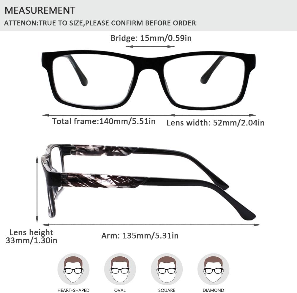 Henotin Paquete de 5 lentes de lectura con bloqueo de luz azul, lectores de bisagra de resorte para mujeres y hombres, anteojos con filtro de rayos