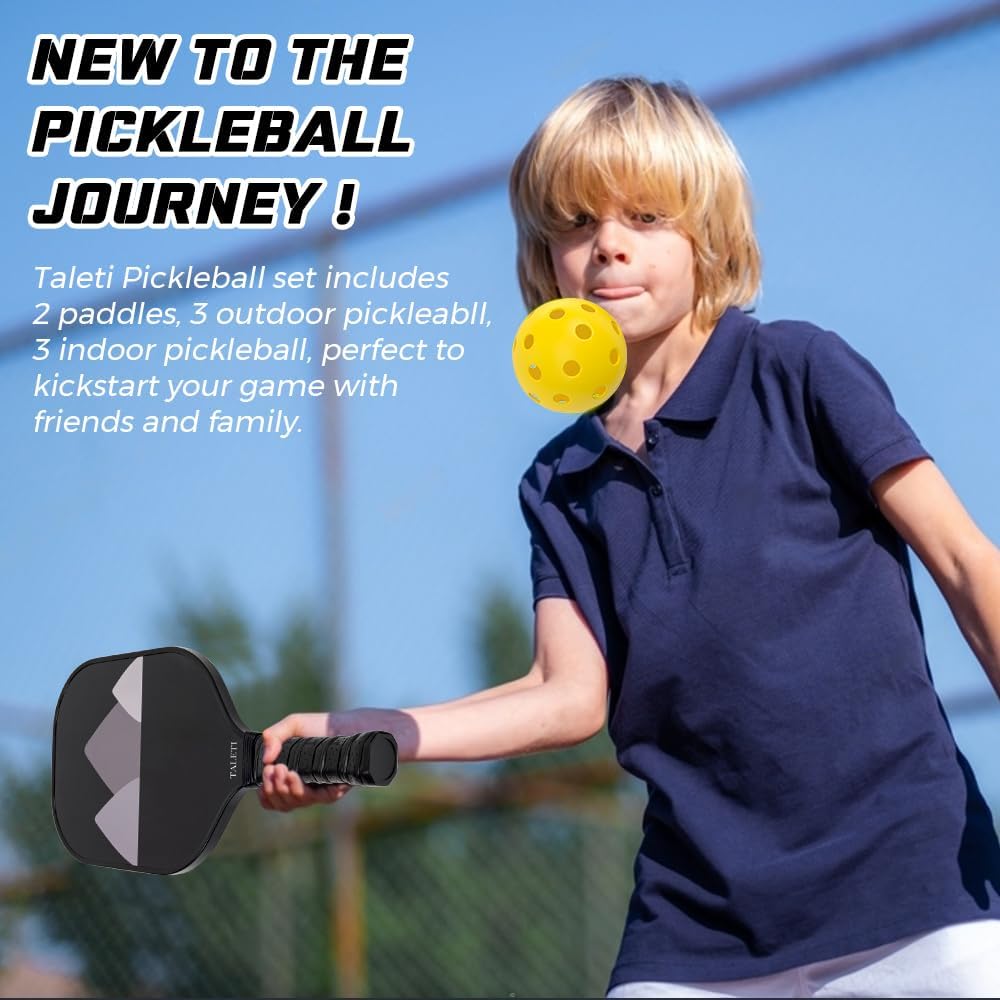 Taleti – Juego de 2 raquetas de pickleball de fibra de carbono, ligeras con 1 bolsa de transporte, 6 bolas de pickleball