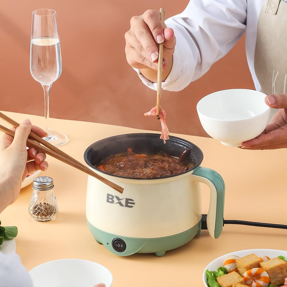 BXE Olla eléctrica eléctrica 6 en 1, cocina portátil multifuncional de viaje, apagado automático, calefacción rápida, compacta y portátil, olla de