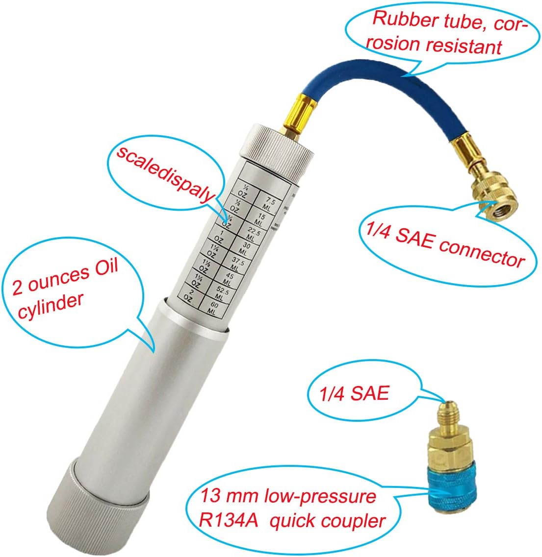 Herramientas refrigerantes para inyector de aceite y tinte de aire acondicionado para automóvil con acoplador rápido a presión 14 “SAE, para