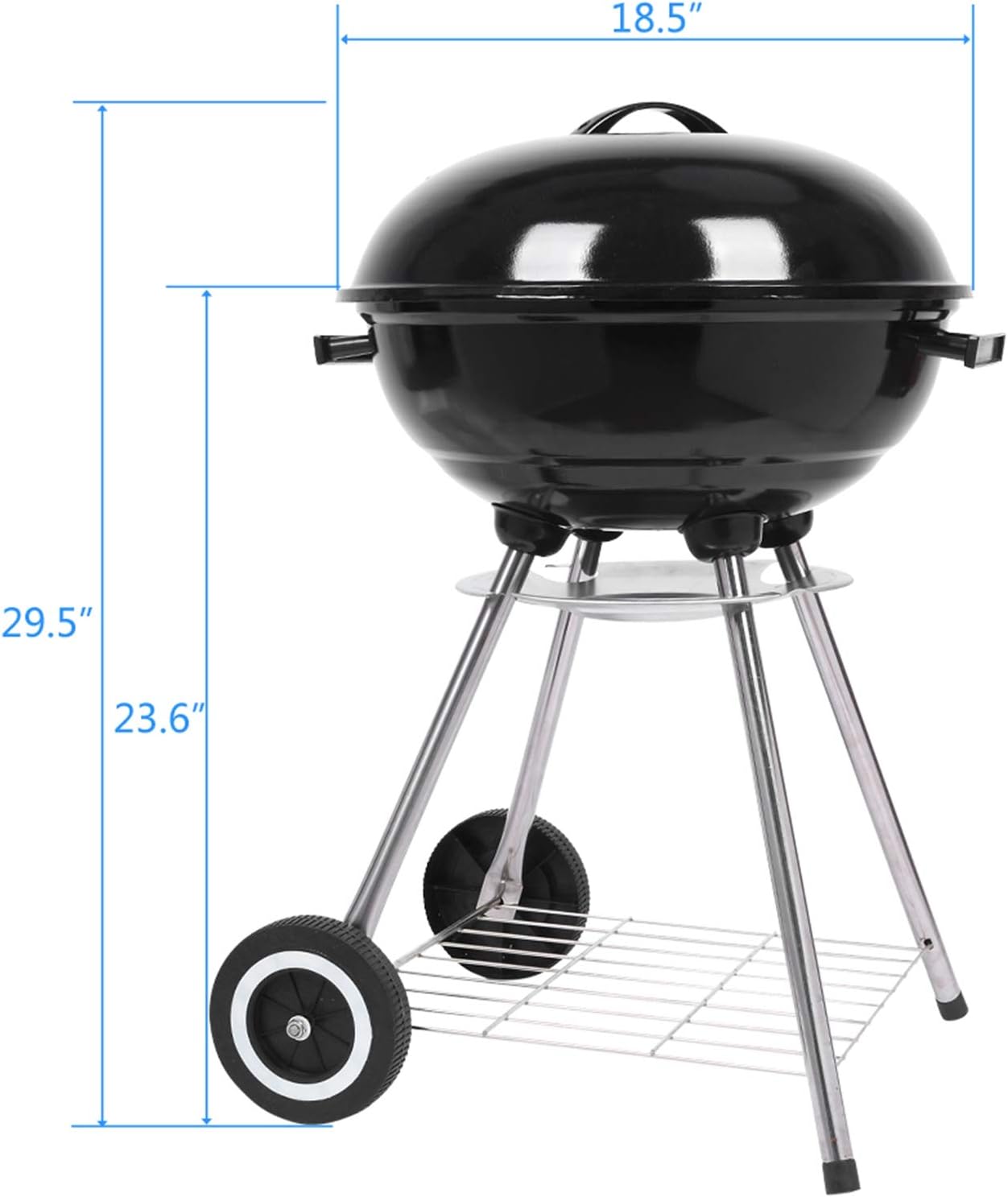 Tandagy Parrilla de carbón portátil de 18 pulgadas con ruedas y cuenco para asar, parrilla de campamento resistente para cocinar, barbacoa, patio,