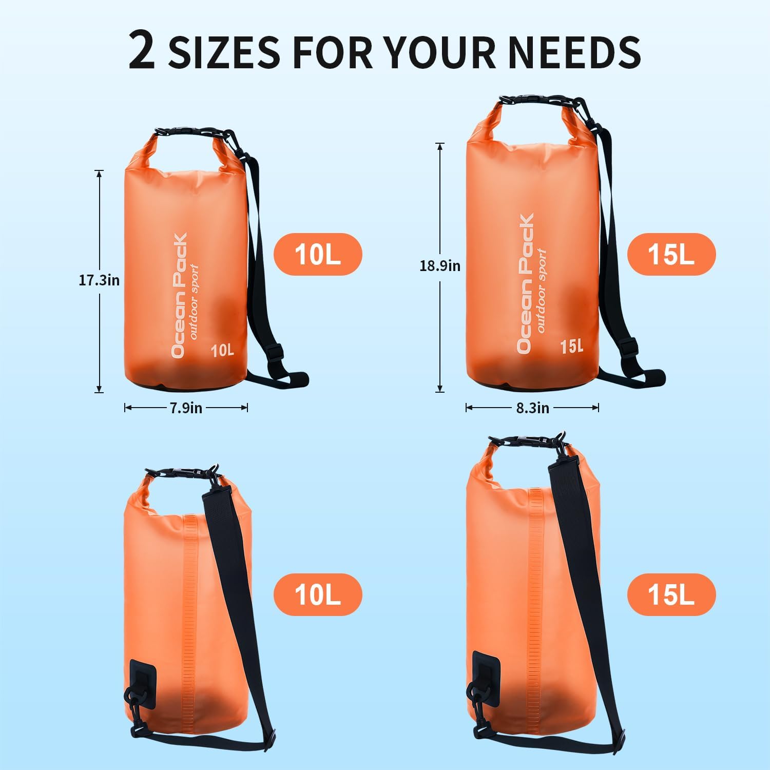 Bolsa seca impermeable para mujeres y hombres, bolsa de almacenamiento ligera y seca de 10 L15 L, saco flotante con funda impermeable para teléfono,