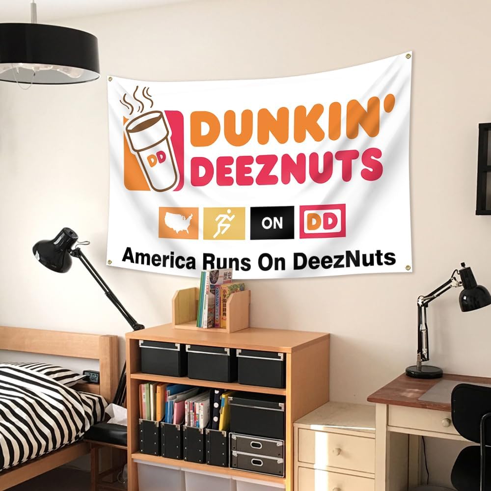 Dunkin Donuts – Bandera divertida para dormitorio universitario, póster para dormitorio, sala de estar, decoración de pared, decoración de jardín,