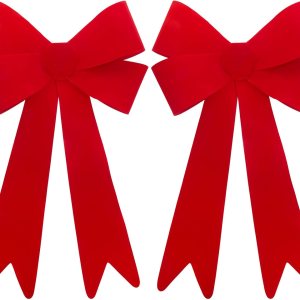 2 lazos grandes de terciopelo rojo de Navidad de 18 x 32 pulgadas, lazos decorativos de PVC de plástico para decoración de árbol de Navidad, 2 lazos grandes de terciopelo rojo de Navidad de 18 x 32 pulgadas, lazos decorativos de PVC de plástico para decoración de árbol de Navidad,