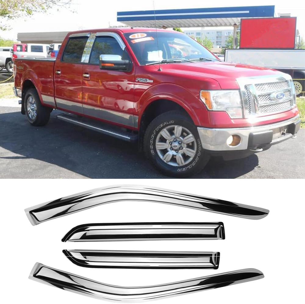94155Y – Deflector de ventilación de viento cromado para Ford F150 SupercrewCrew Cab 2009-2014 con 4 puertas de tamaño completo, 4 piezas de estilo