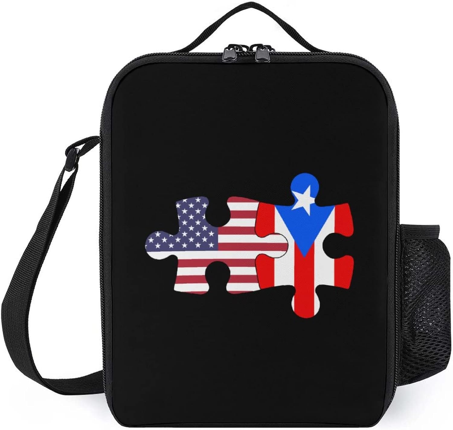 Bolsa de almuerzo portátil con diseño de bandera de Estados Unidos y Puerto Rico, con aislamiento térmico, conservación en frío, paquete de comida
