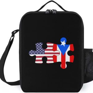 Bolsa de almuerzo portátil con diseño de bandera de Estados Unidos y Puerto Rico, con aislamiento térmico, conservación en frío, paquete de comida Bolsa de almuerzo portátil con diseño de bandera de Estados Unidos y Puerto Rico, con aislamiento térmico, conservación en frío, paquete de comida