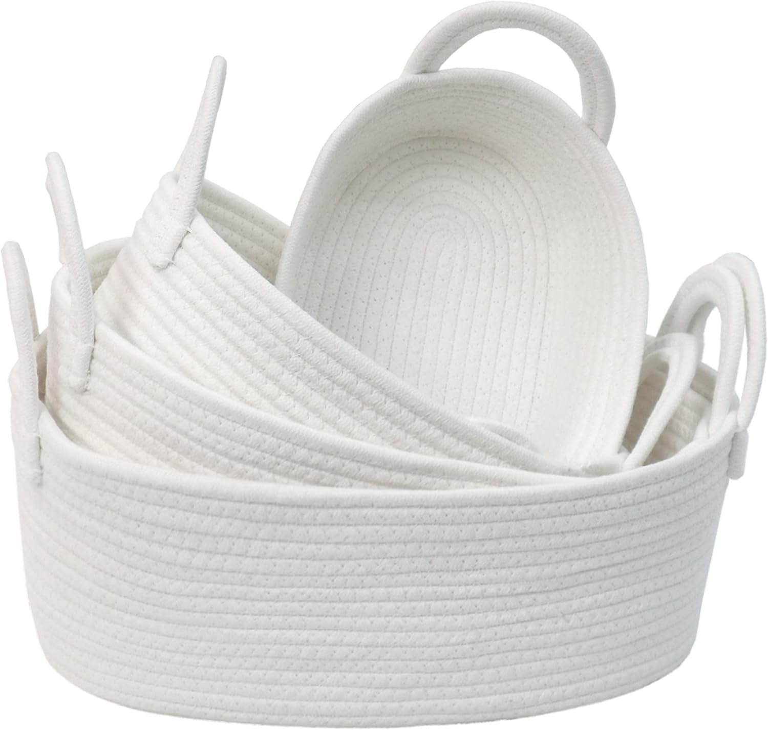 Caroeas Juego de 4 cestas de almacenamiento tejidas con cuerda de algodón, cestas para estantes para organizar, canastas decorativas duraderas y