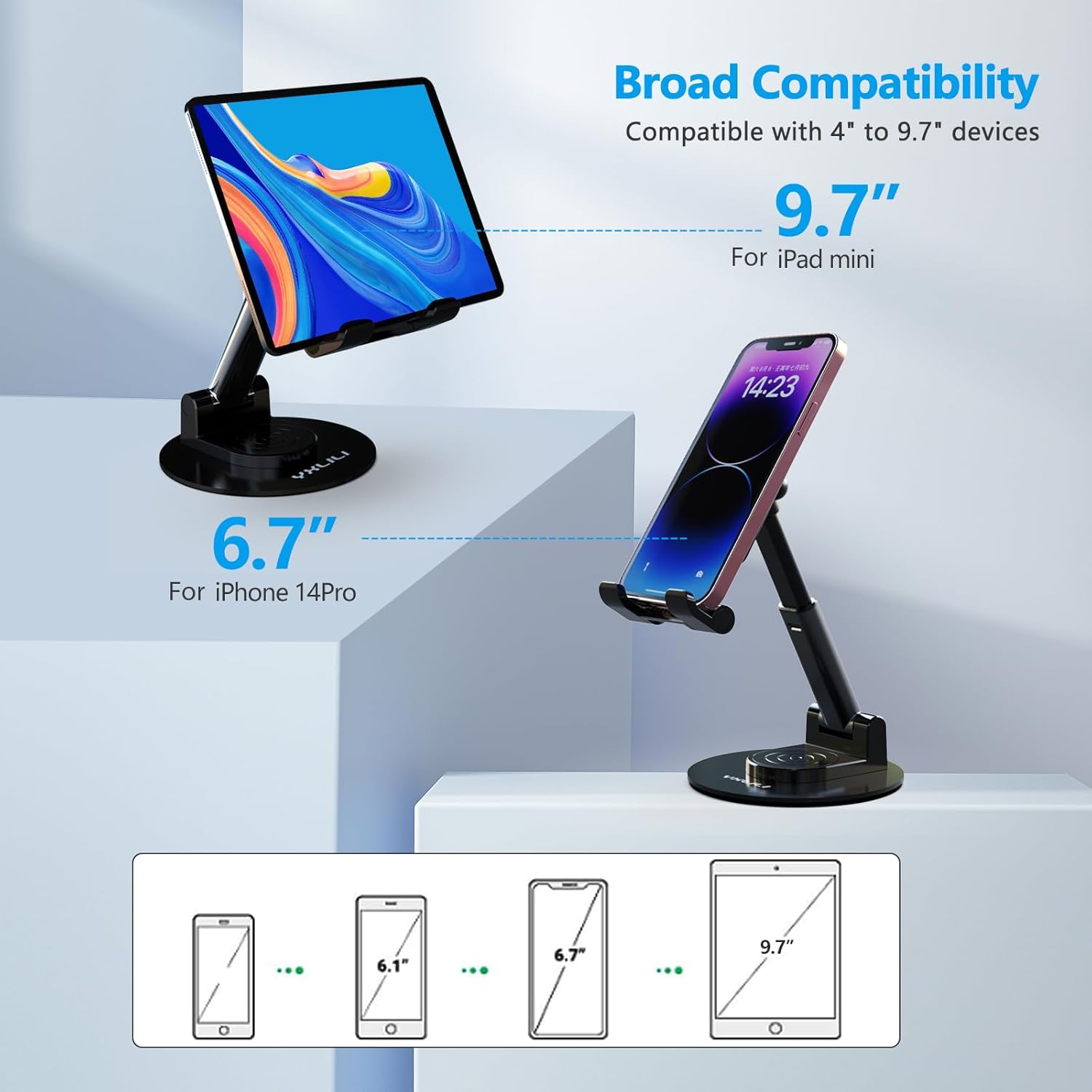 YXLILI Soporte plegable para teléfono, altura de ángulo ajustable, soporte para teléfono celular para escritorio, giratorio de 360, para oficina,