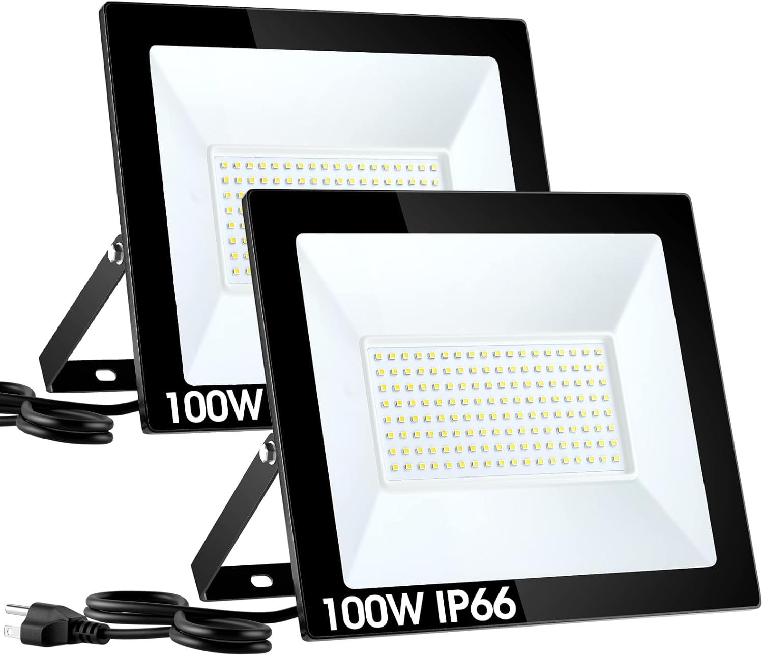 Yolovis Flood Lights Outdoor,100W 10000LM Super Bright LED Work Light,IP66 Waterproof Security Light,Outside Floodlight for Garage,6000K White,2 Pack