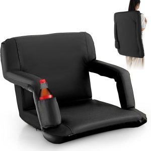 Goplus Asiento de estadio para gradas, silla plegable de 24.5 pulgadas de ancho con 6 posiciones reclinables, soporte para tazas, cojín grueso, Goplus Asiento de estadio para gradas, silla plegable de 24.5 pulgadas de ancho con 6 posiciones reclinables, soporte para tazas, cojín grueso,
