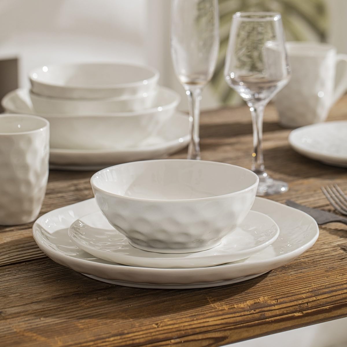 Juego de platos y cuencos, juego de vajilla de 16 piezas, juego de vajilla de porcelana con platos, platos, cuencos y tazas de 450 cc, juego de