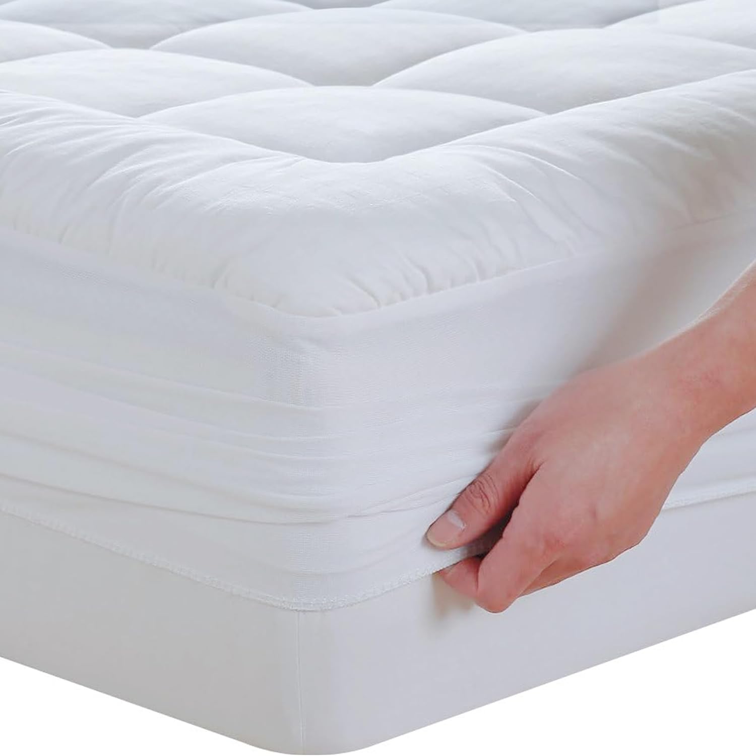 Zutan, Protector acolchado para colchón, protector elástico ajustable, funda que se estira hasta 18 pulgadas de profundidad, lavable a máquina,