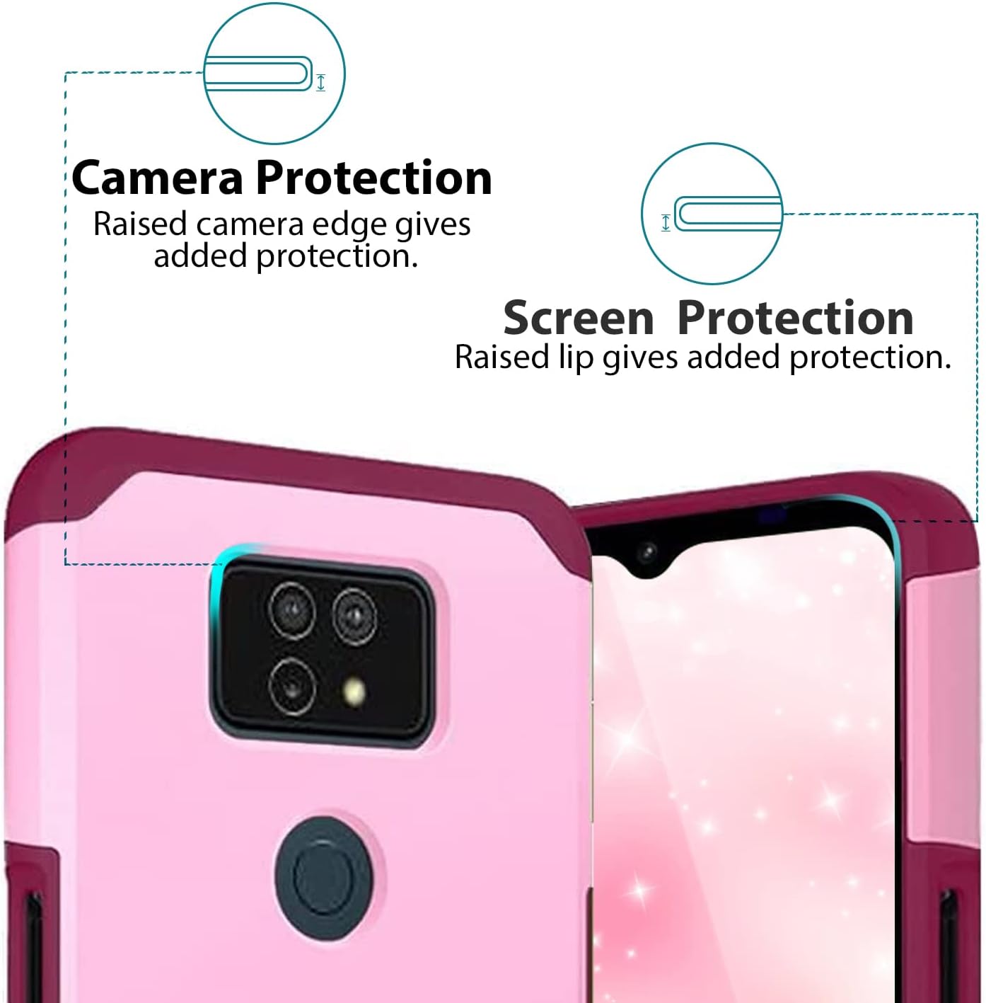 TJS Funda compatible con AT&T Maestro Max, funda Cricket Ovation 2 (2 versión), funda híbrida de doble capa a prueba de golpes, protección contra